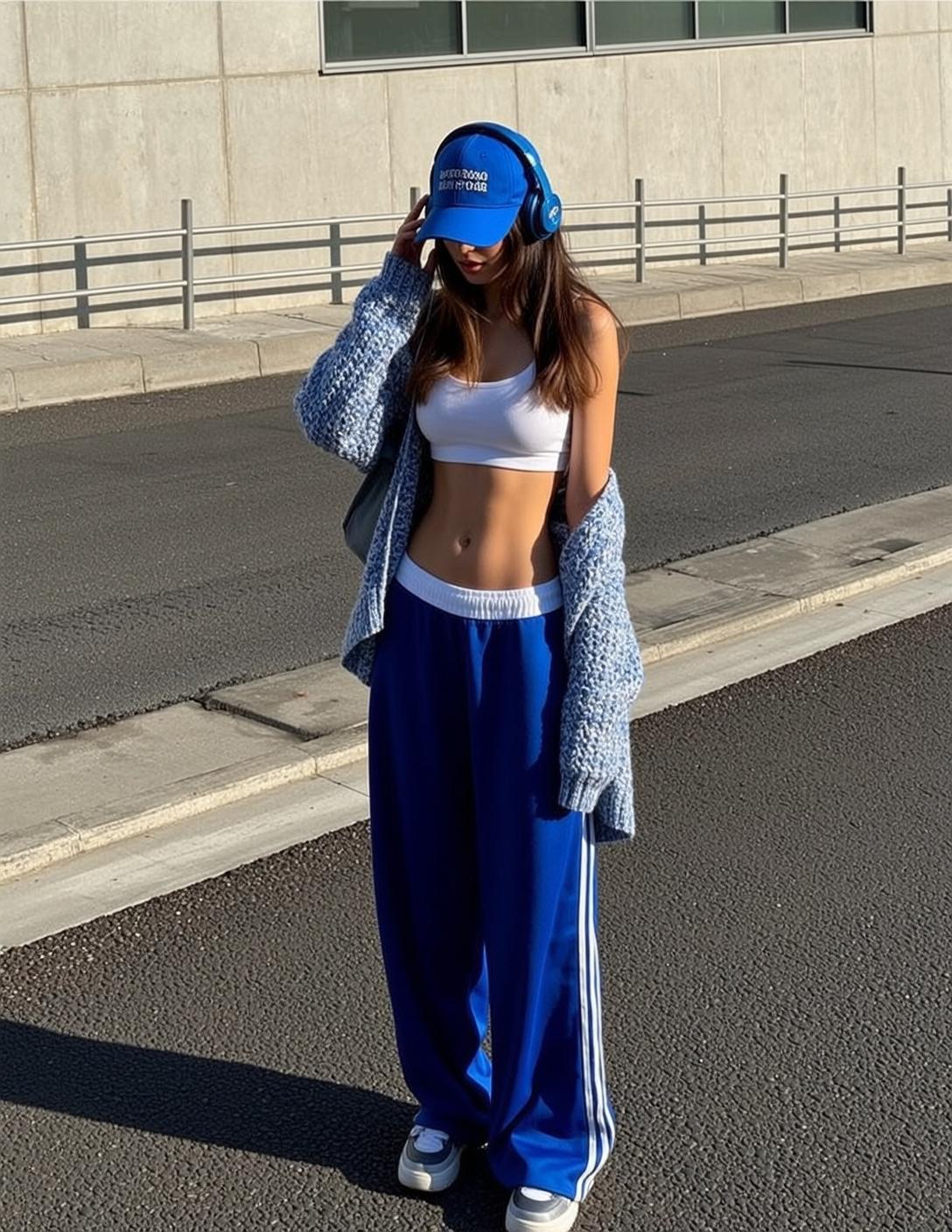 Urban Street Style Blue Cap Headphones
