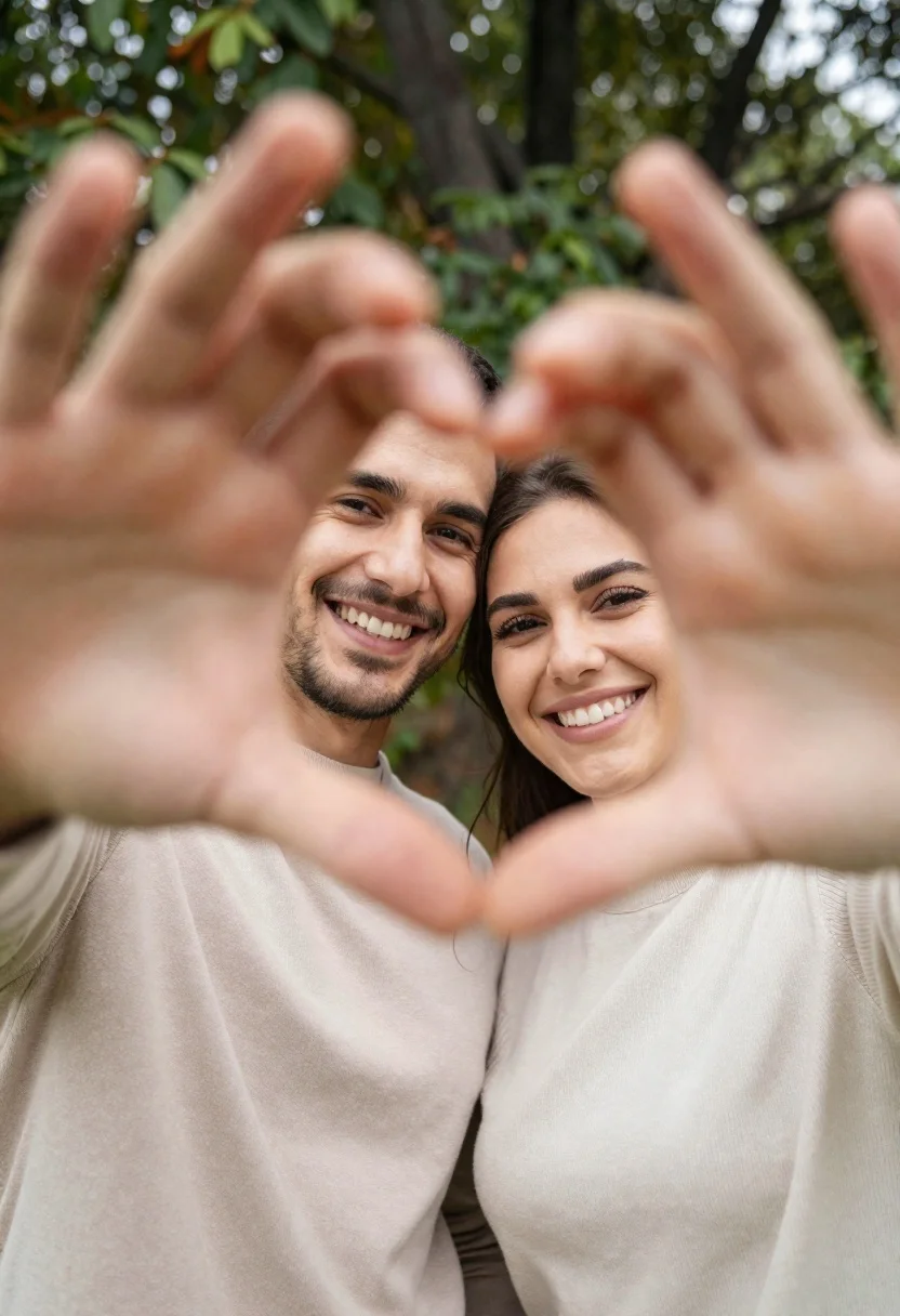 Close-up Portrait Happy Couple Framed Inside Heart Shape Formed Two reference photo