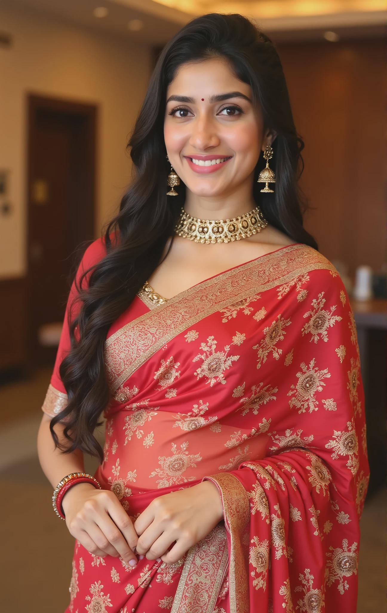 Red Silk Saree Gold Embroidery