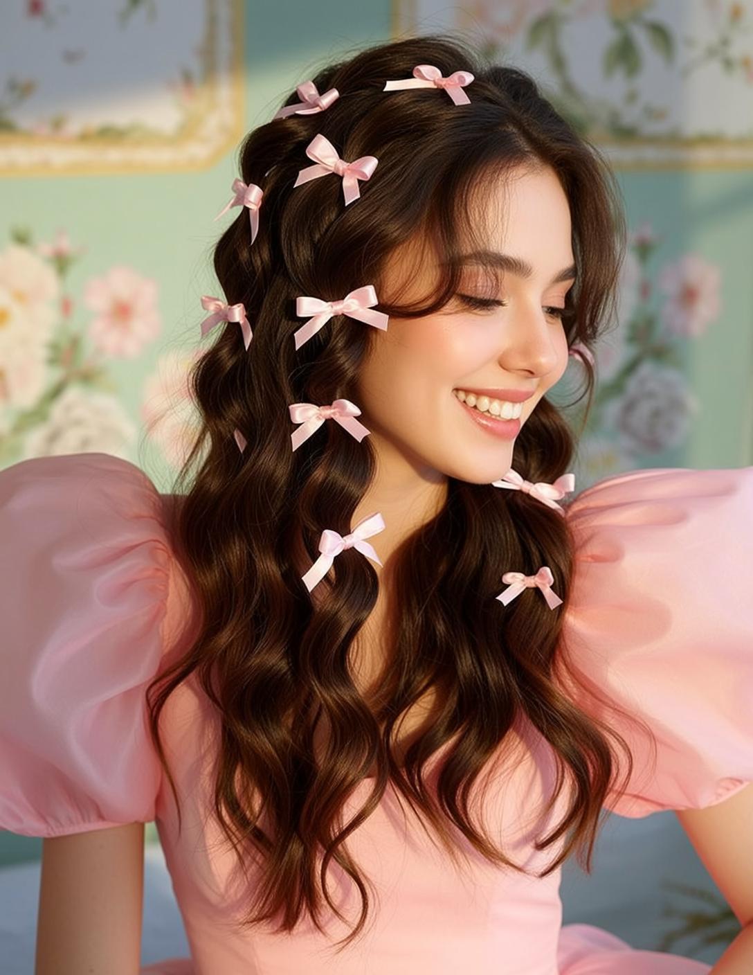 Pink Puff Sleeve Floral Wall
