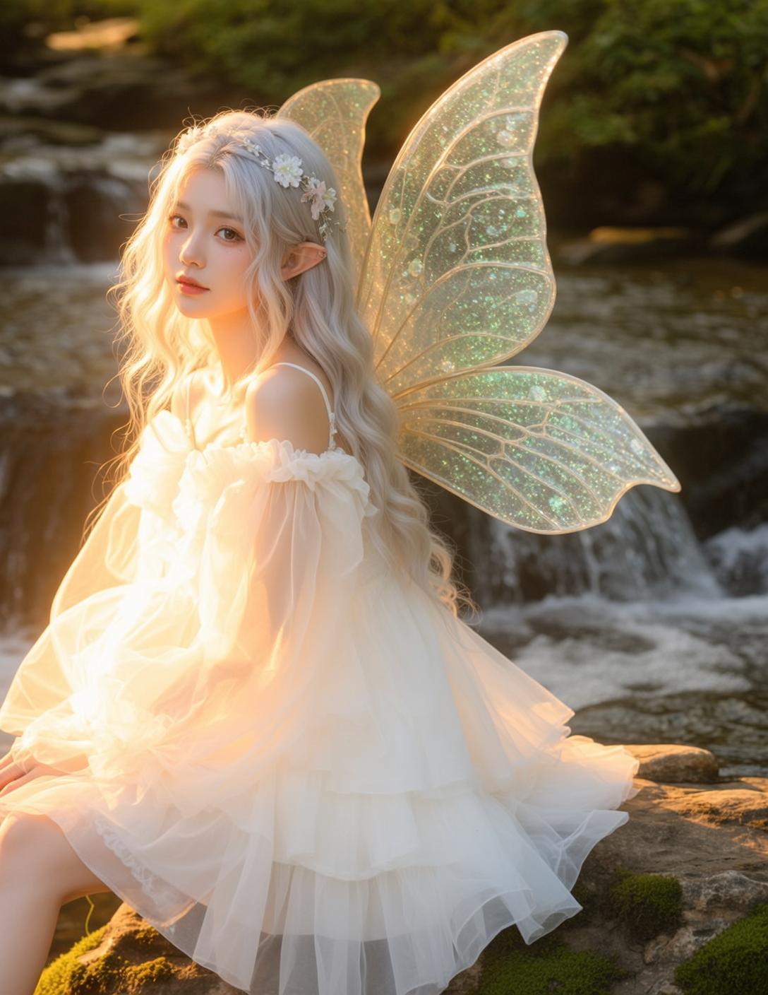 Fairycore Young Long Wavy Silver Pale White