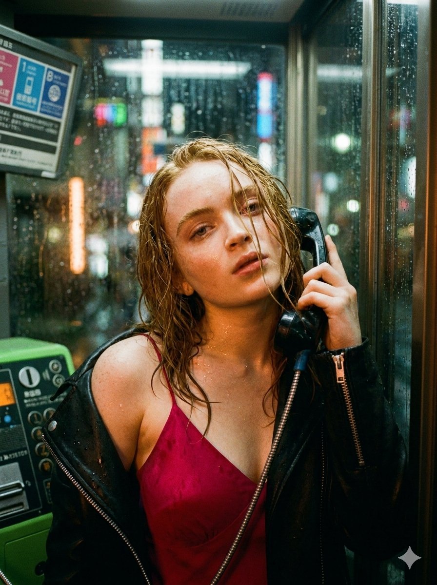 Dark Leather Jacket Draped Over Shoulders In Glass Phone Booth