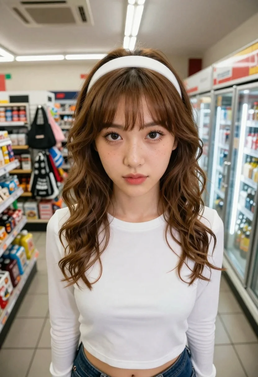 Fisheye Selfie Portrait Young Woman Inside Small Convenience Store Shop reference photo