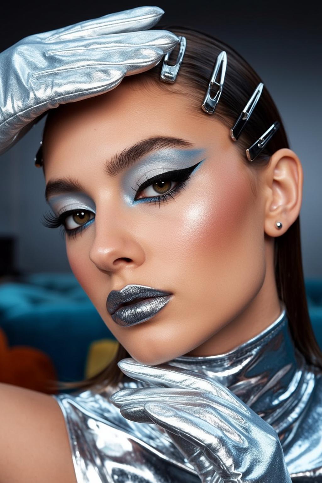 Portrait Young Woman With Dramatic Futuristic Aesthetic Captured Medium Close-up