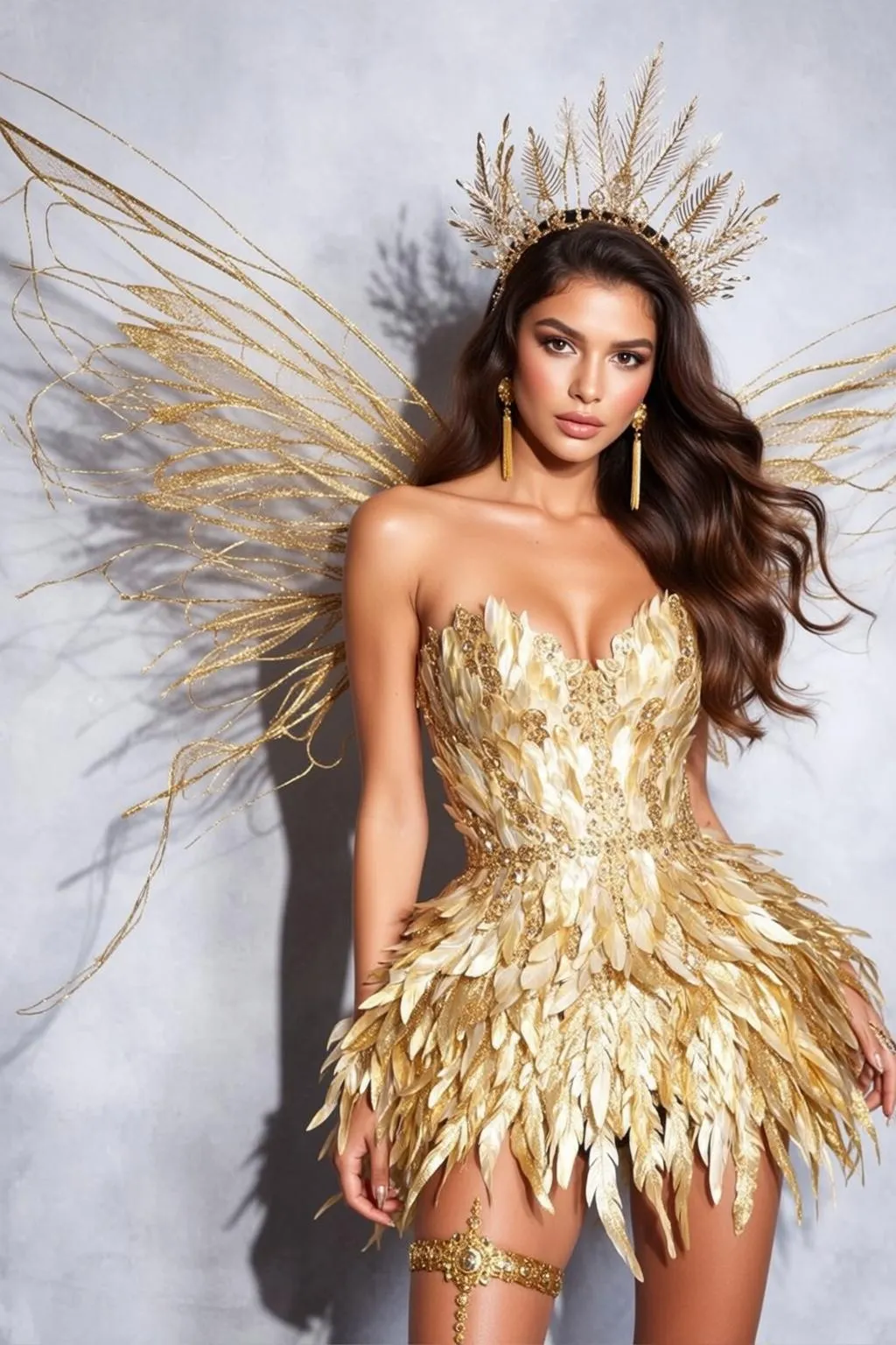 Earrings And Golden Wings In A Studio