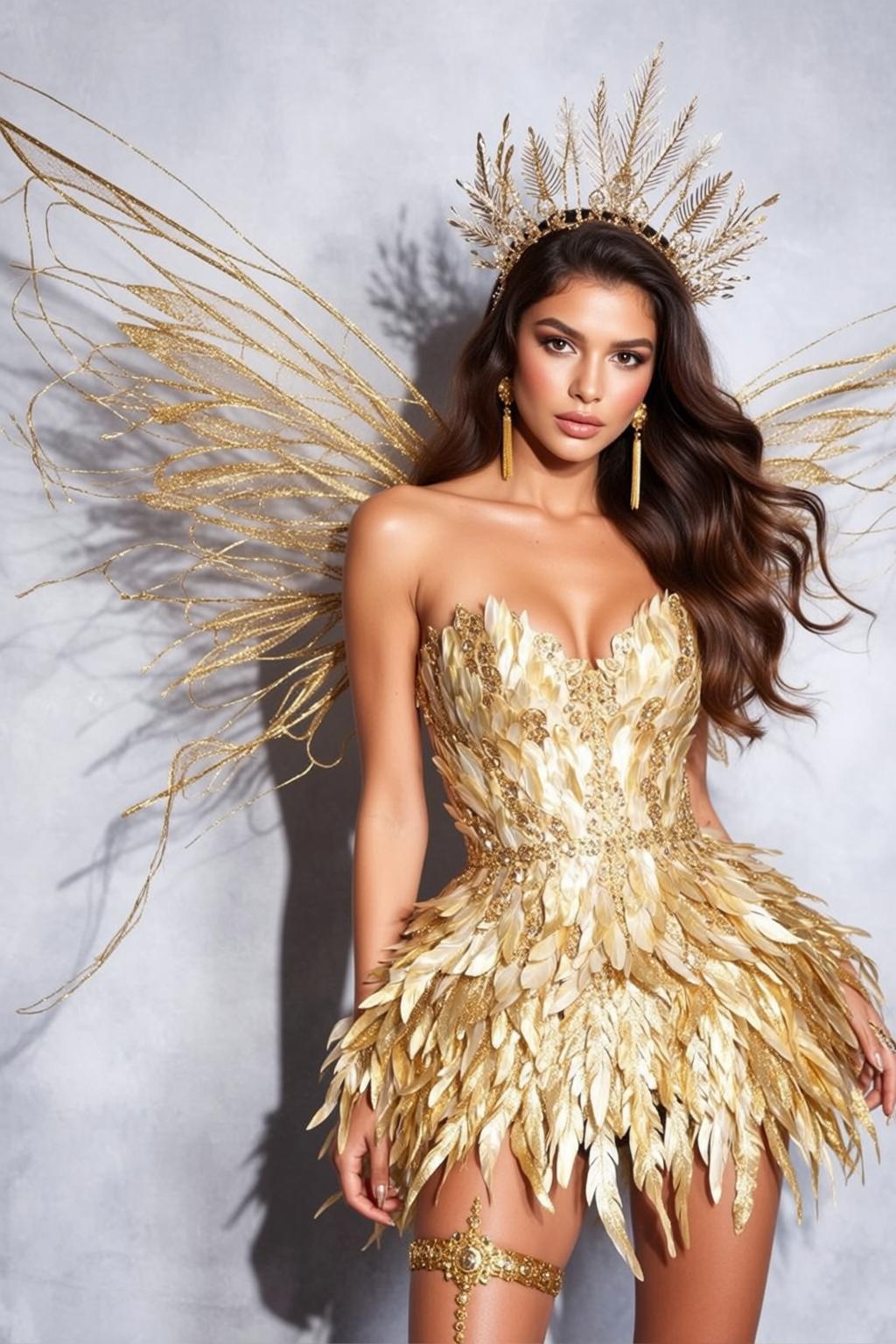Golden Feather Crown Costume