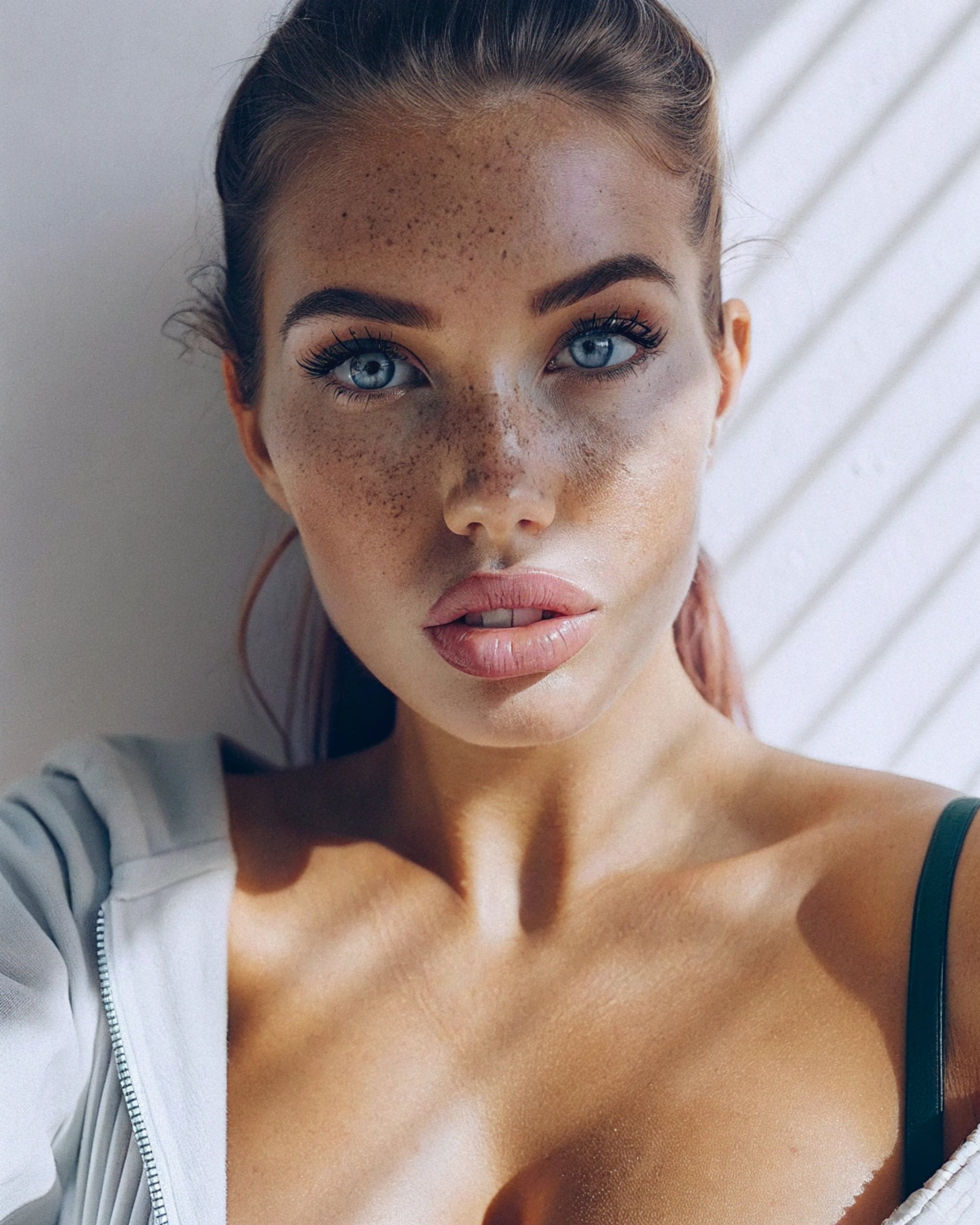 Freckled Face Dramatic Shadow Light Grey Hoodie
