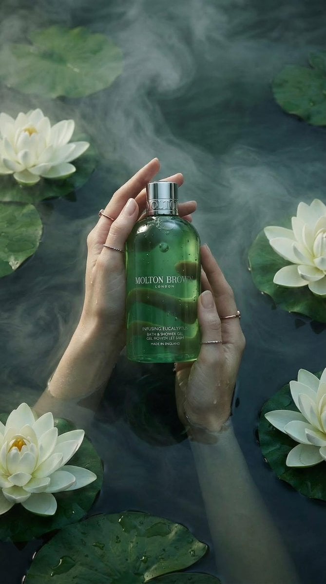 Luxury Green Bath Gel Bottle With Lotus Flowers