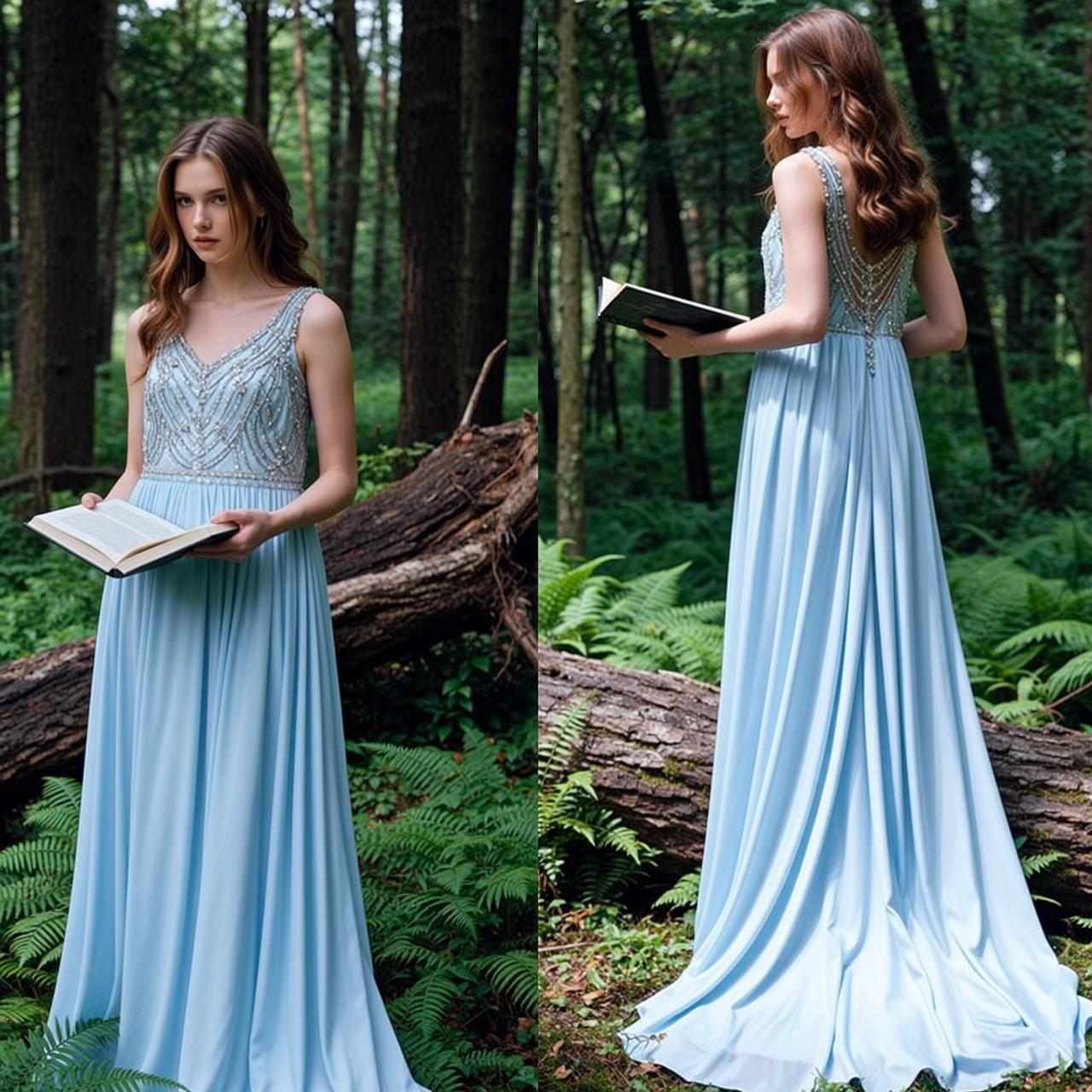 Cottagecore Stands Forest Holding Open Book Her