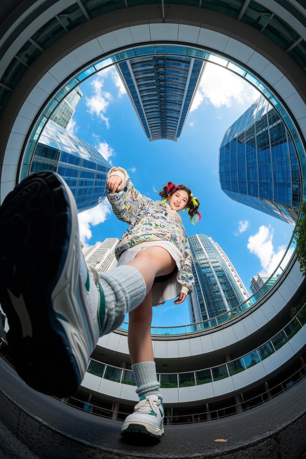 Fisheye Young Brown Hair Colorful Streaks Styled