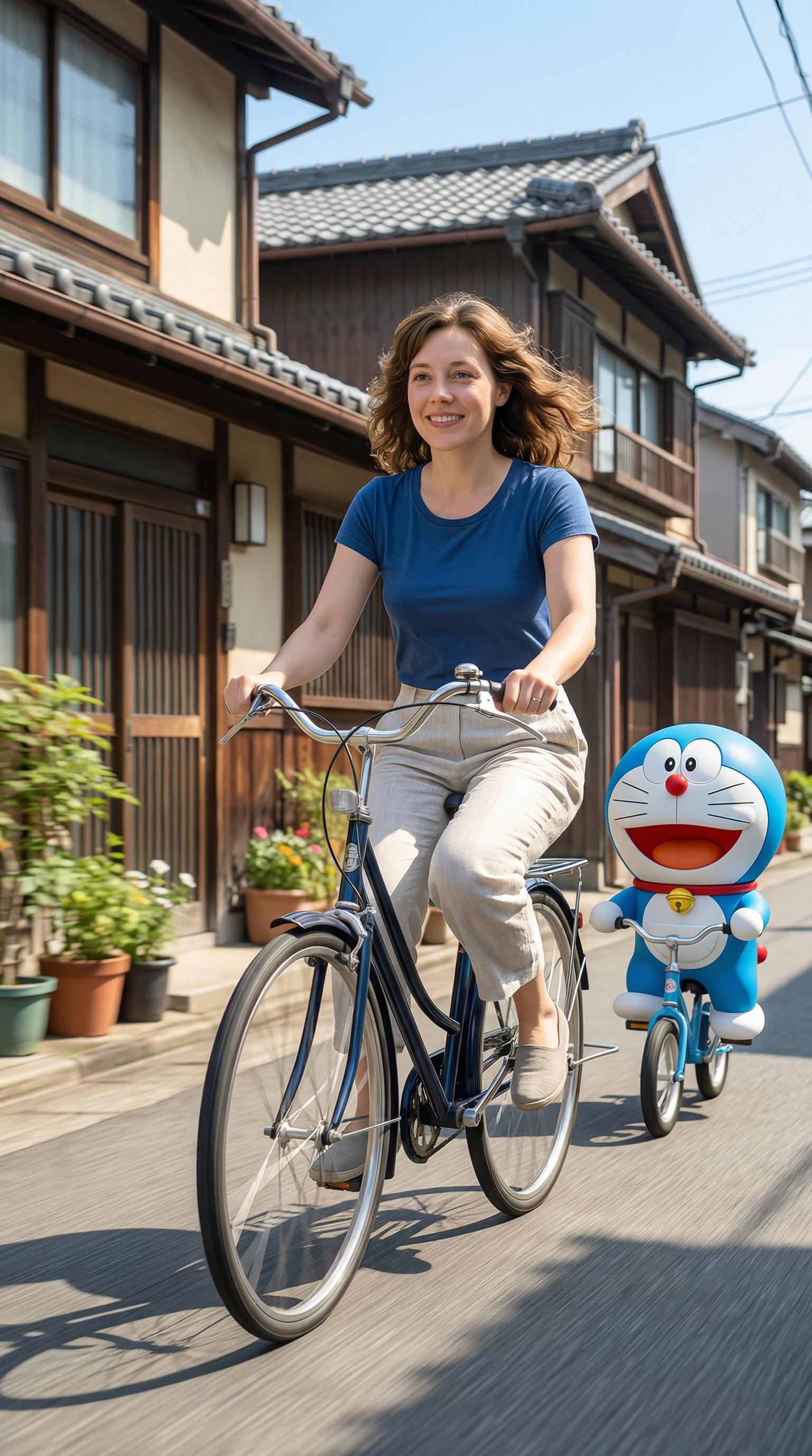 Japanese Street Riding Bicycle Natural Daylight