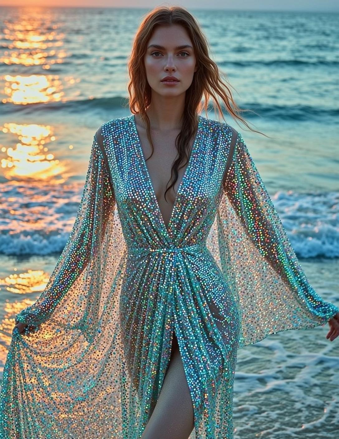 Sparkling Backless Gown Beach