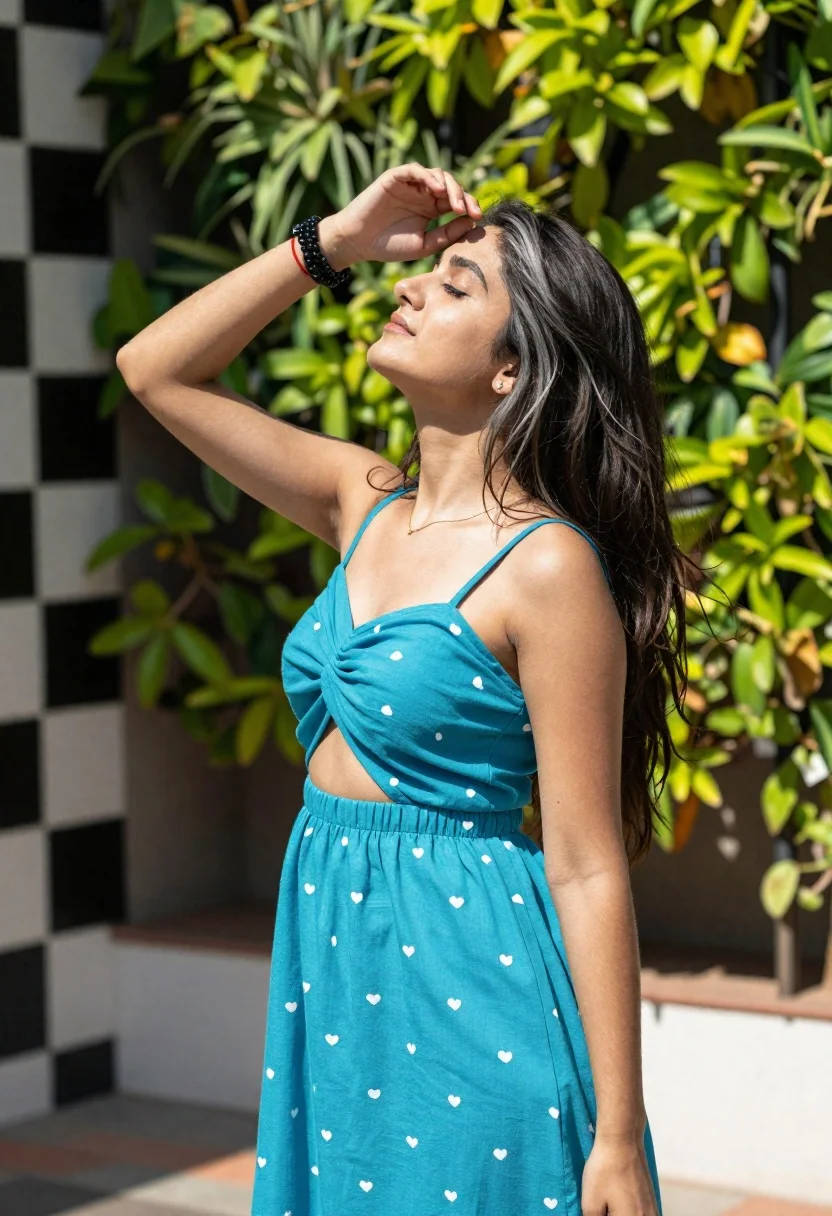Woman Stands Profile With Her Eyes Closed And Head Tilted reference photo
