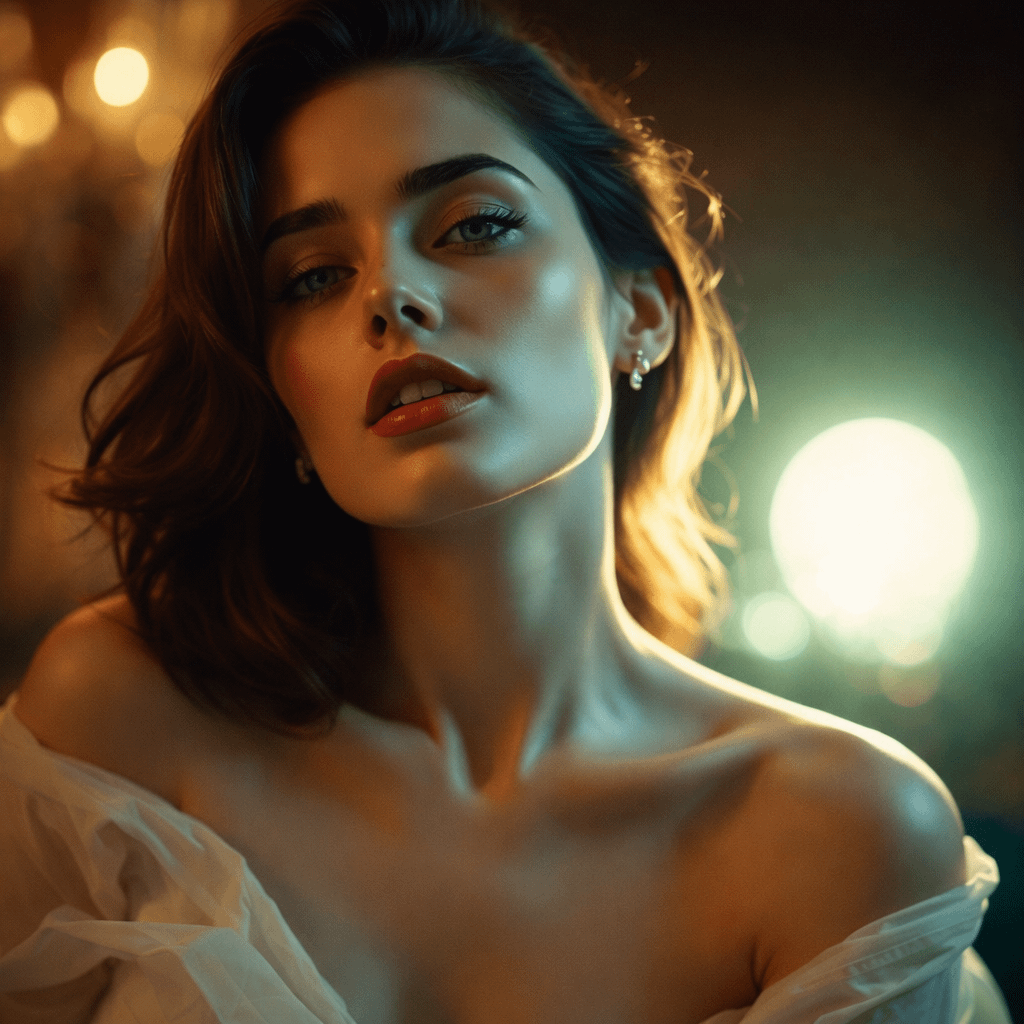 Elegant Interior Portrait Soft Draped Fabric Warm Cool Light