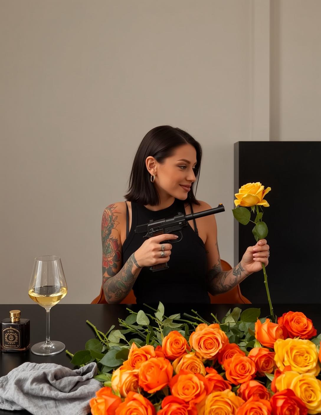 Explore Seated Dark Polished Table Holding Vintage