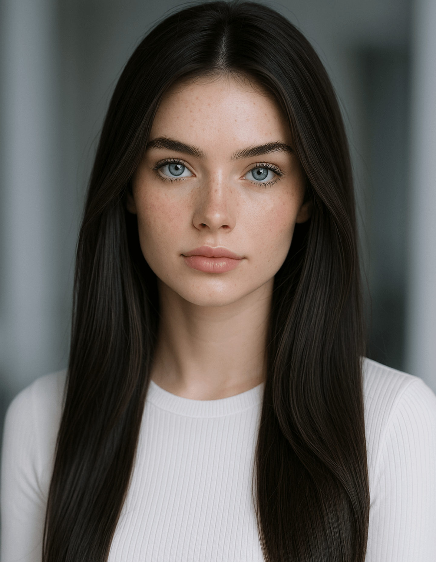 Resolution Professional With Long Straight Dark Brown Parted In Center