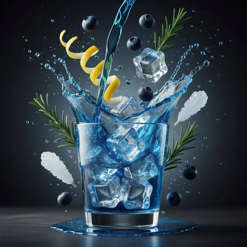 Dynamic Cocktail Ingredients Flying In Studio Lighting