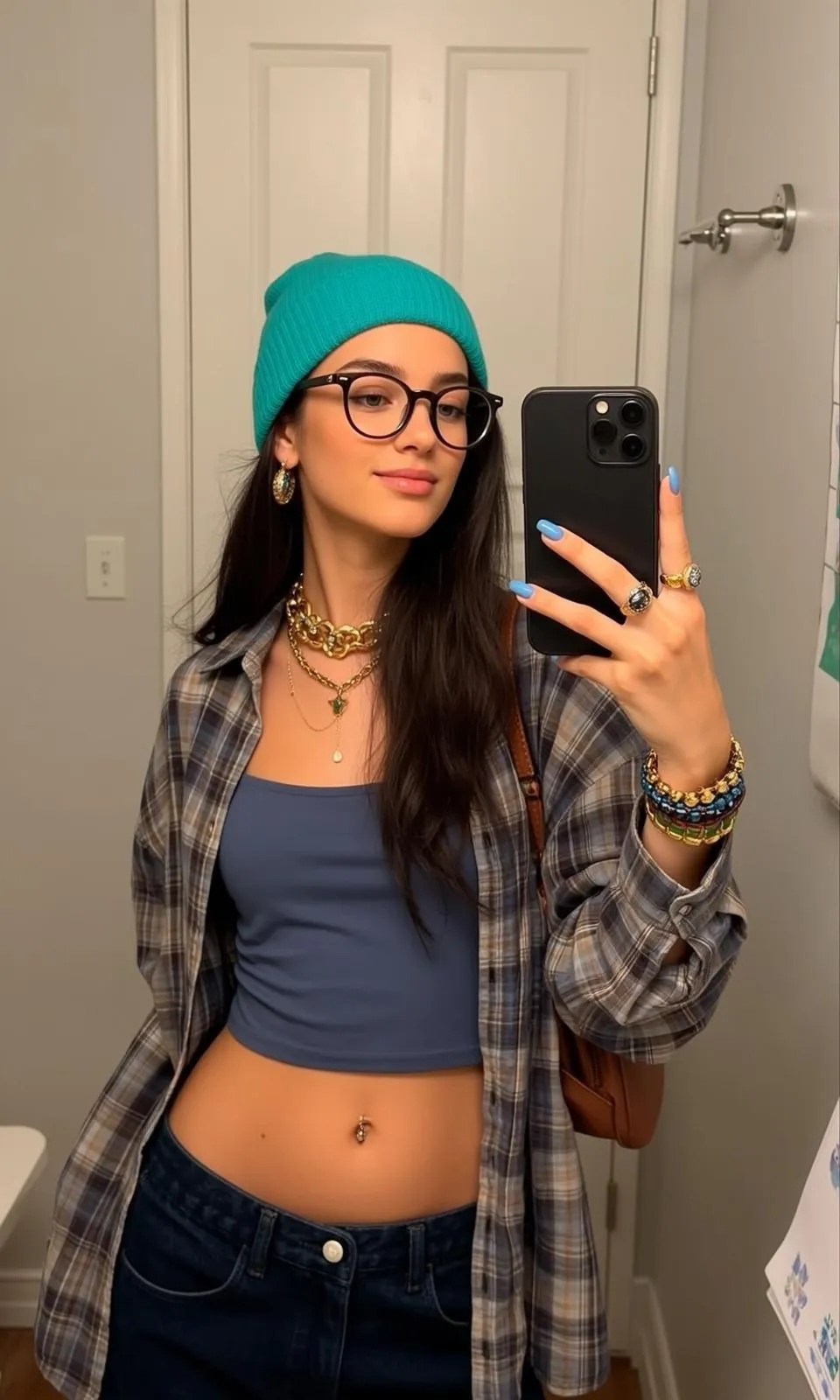 Portrait With Glasses Piercings Earrings Necklace Bracelets Rings And Nails