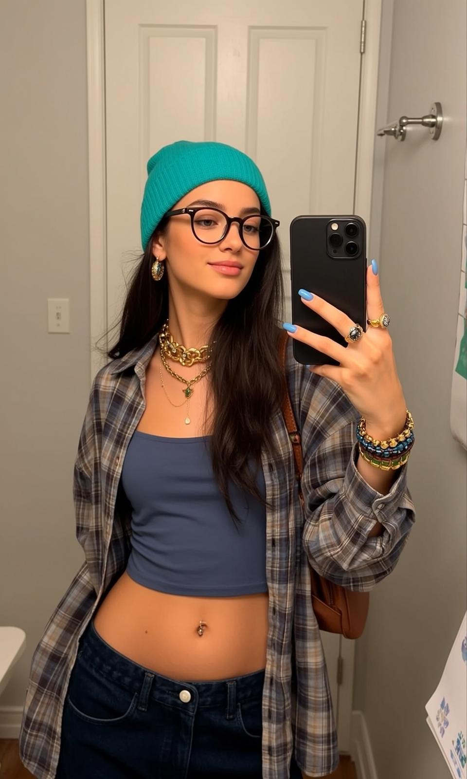 Blue Tube Top Bathroom Selfie