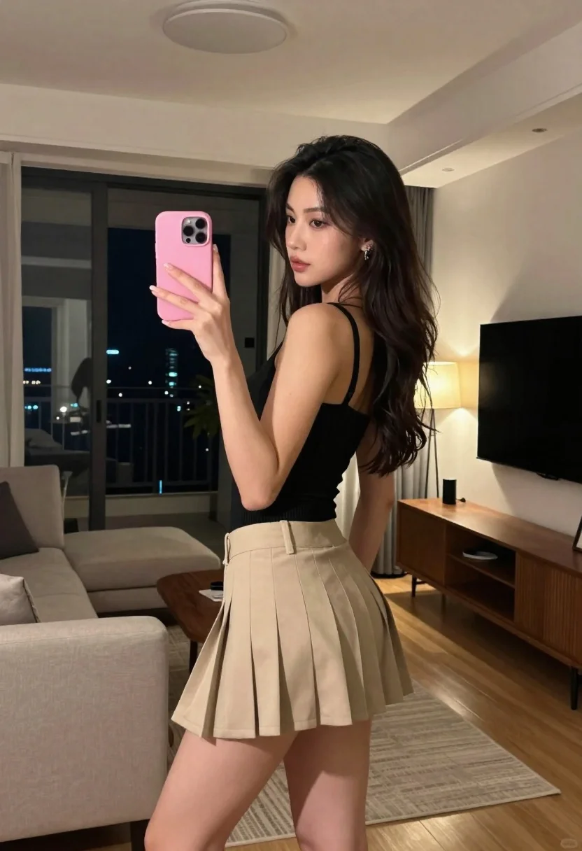 Woman Takes Mirror Selfie Modern Apartment Subject Young Woman With reference photo