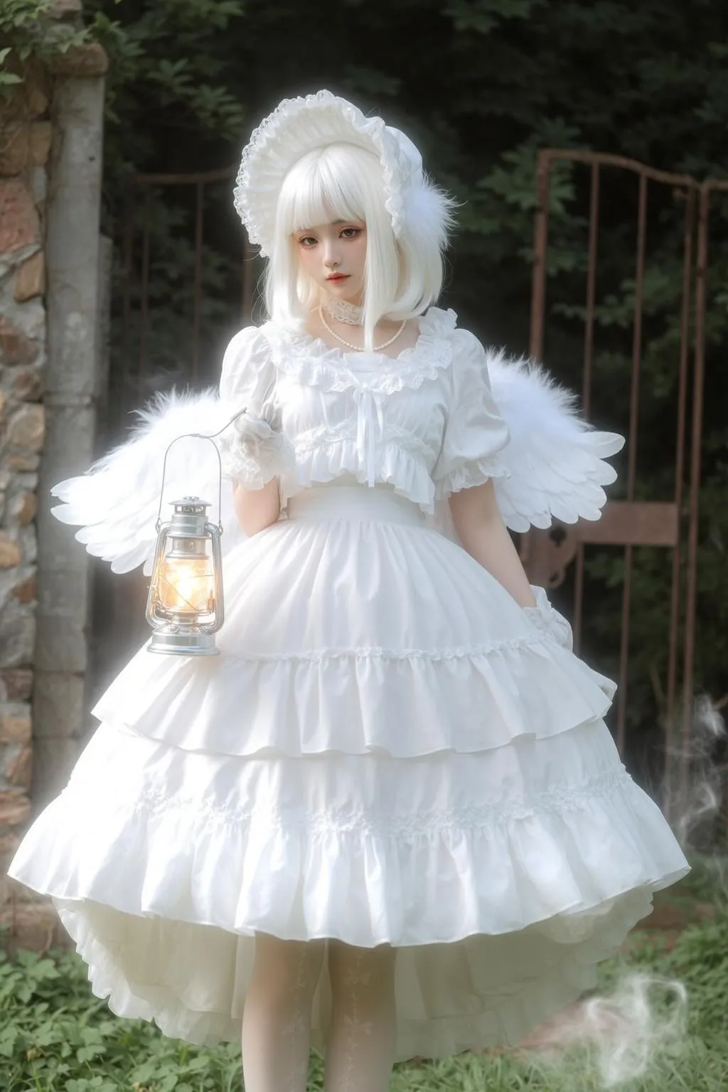 Necklace And Feathered Wings In An Overgrown Garden