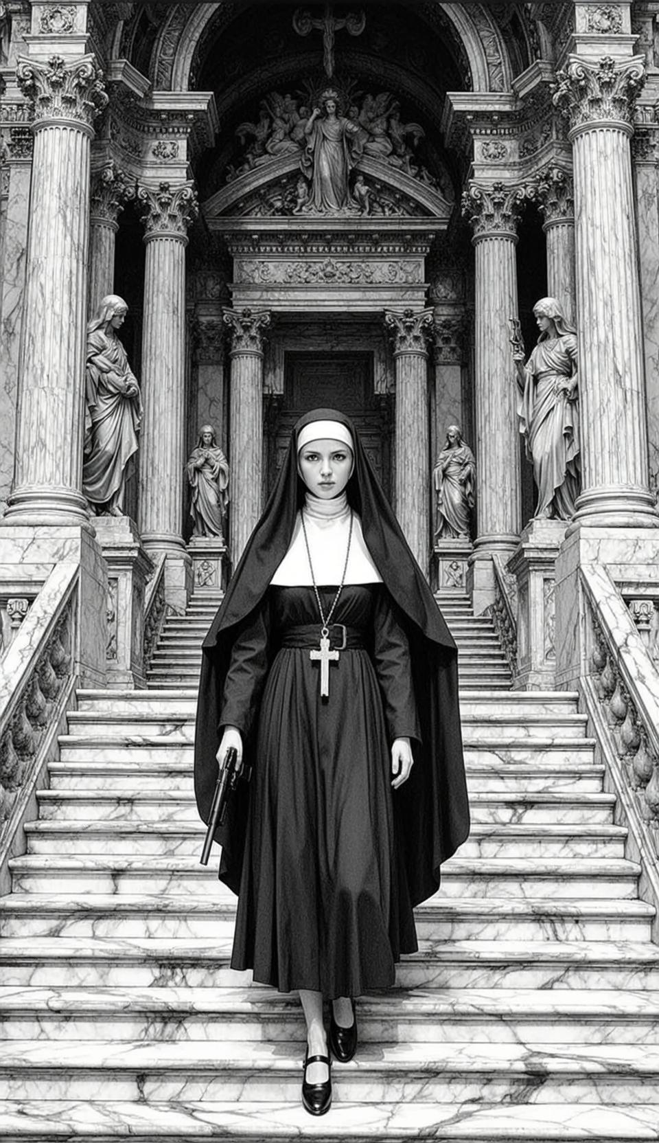 Nun Portrait Indoor Staircase