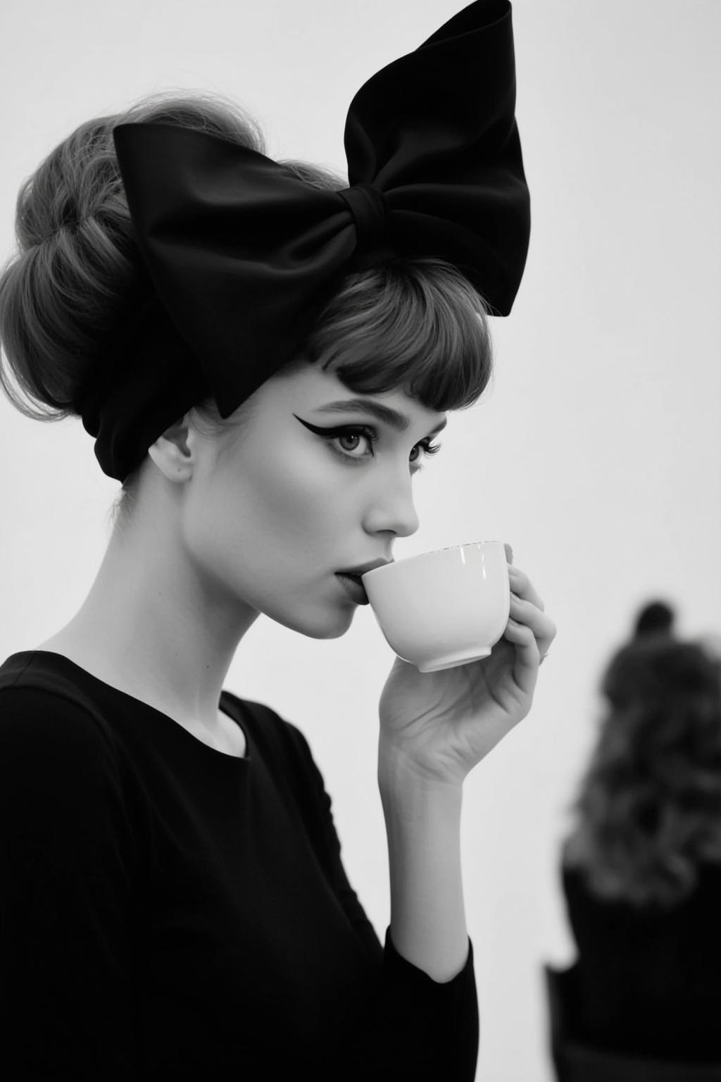 Black And White Medium Shot Portrait Young Woman With Sophisticated