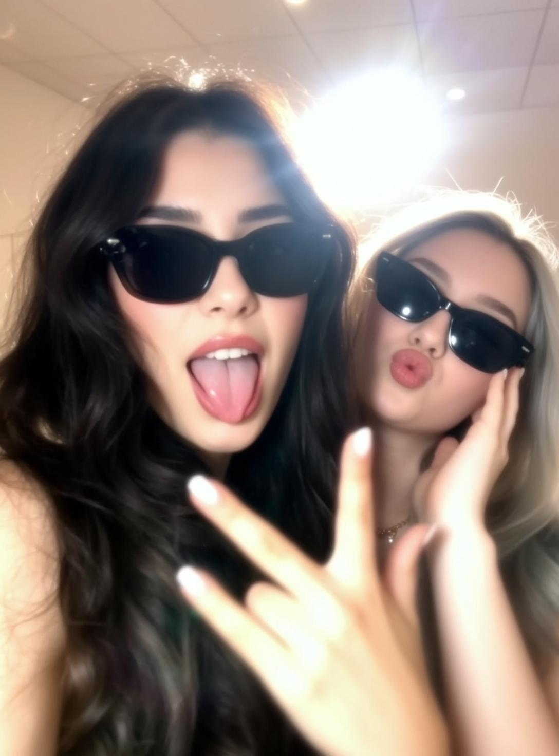 Explore Shows Two Young Women Posing Selfie