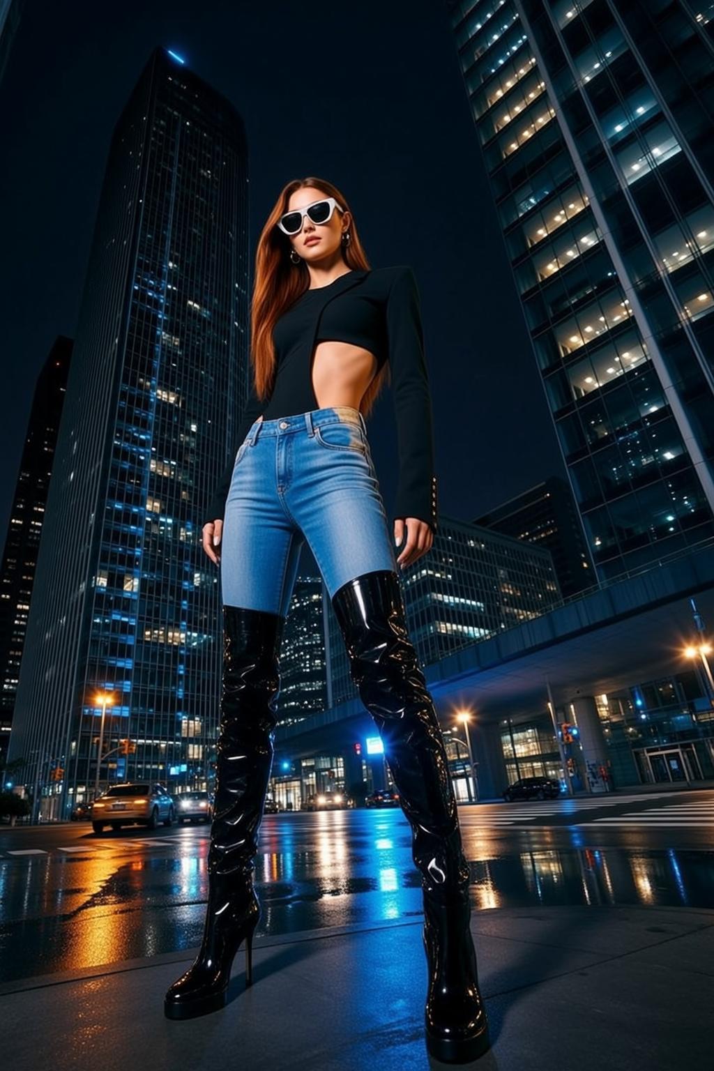 Black Bodysuit City Street Night