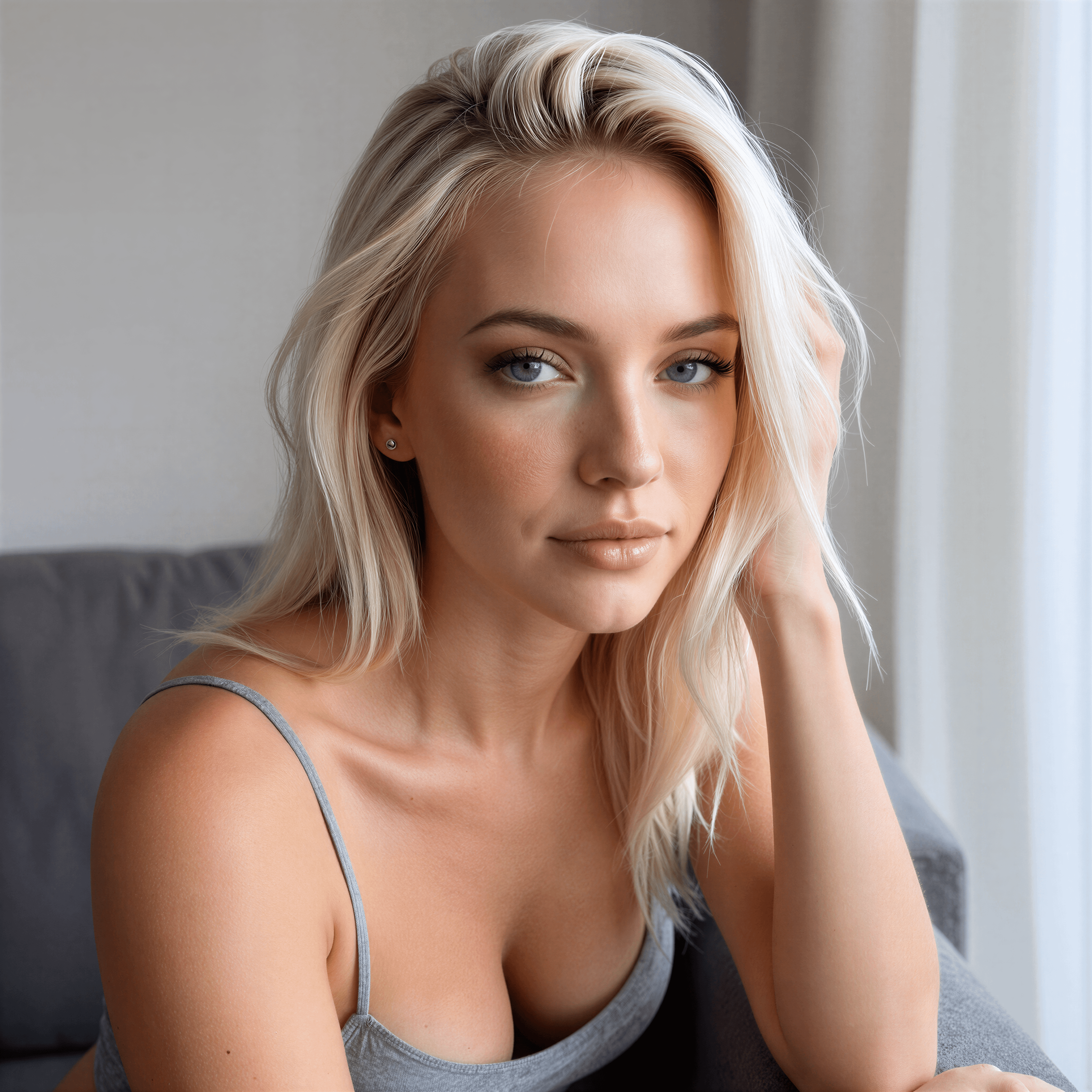 Resolution With Shoulder Length Layered Platinum Styled With Soft Volume
