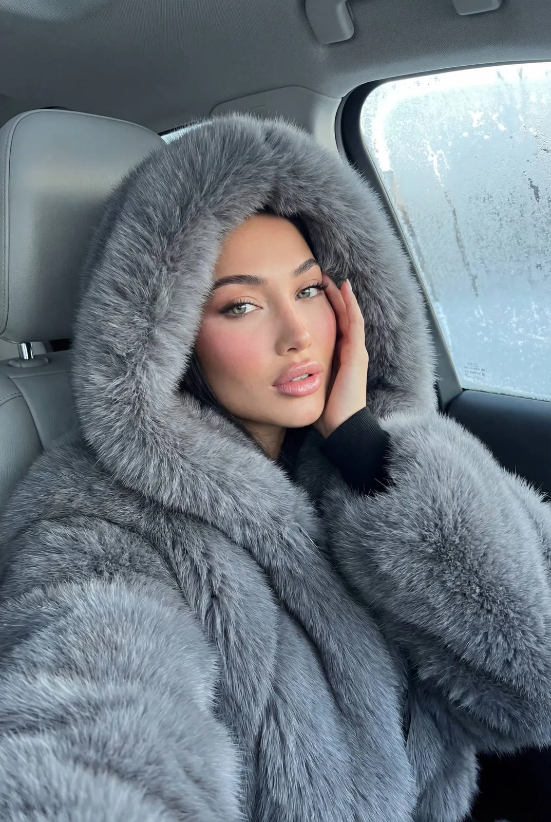 Fur Hood Car Selfie