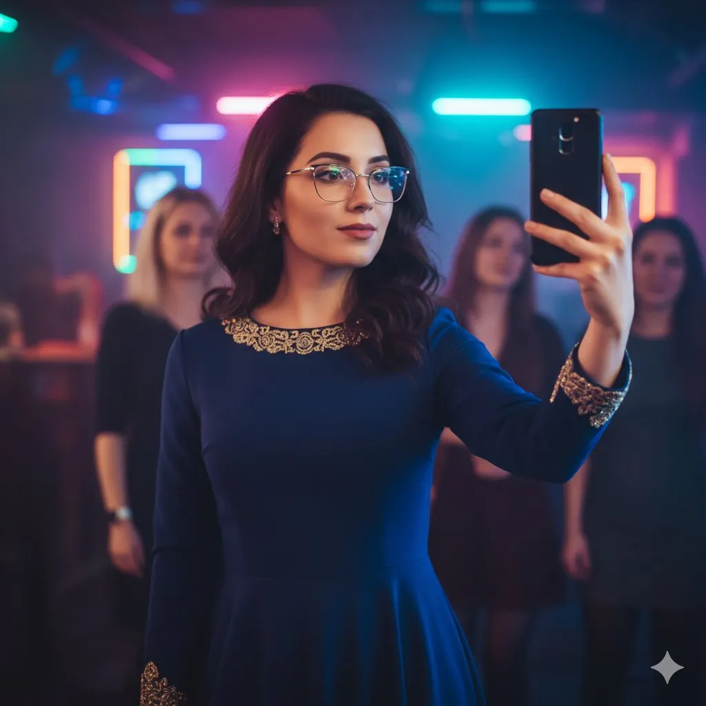 Glasses In Neon Night Portrait