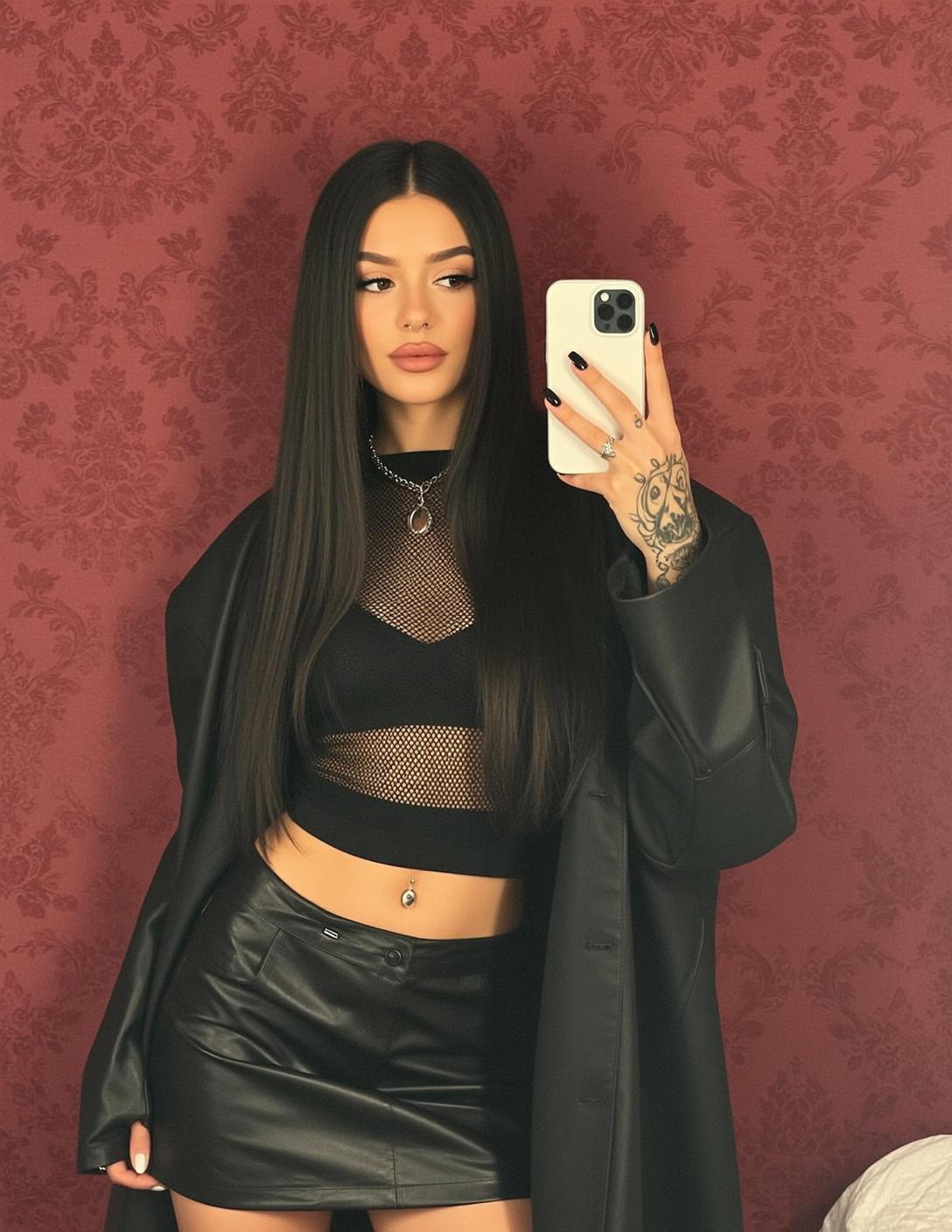 Black Mesh Crop Top Selfie