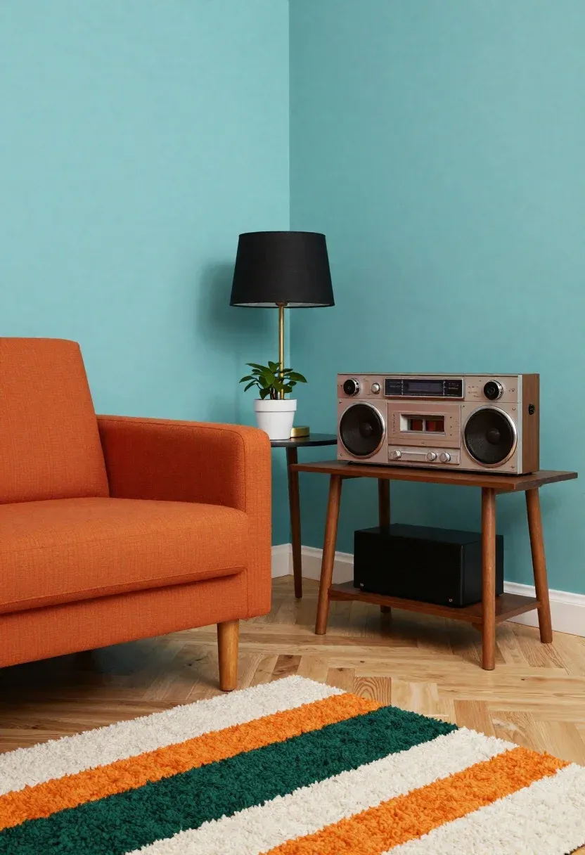 Stylized Interior Scene Mid-century Modern Living Room Corner With Bold