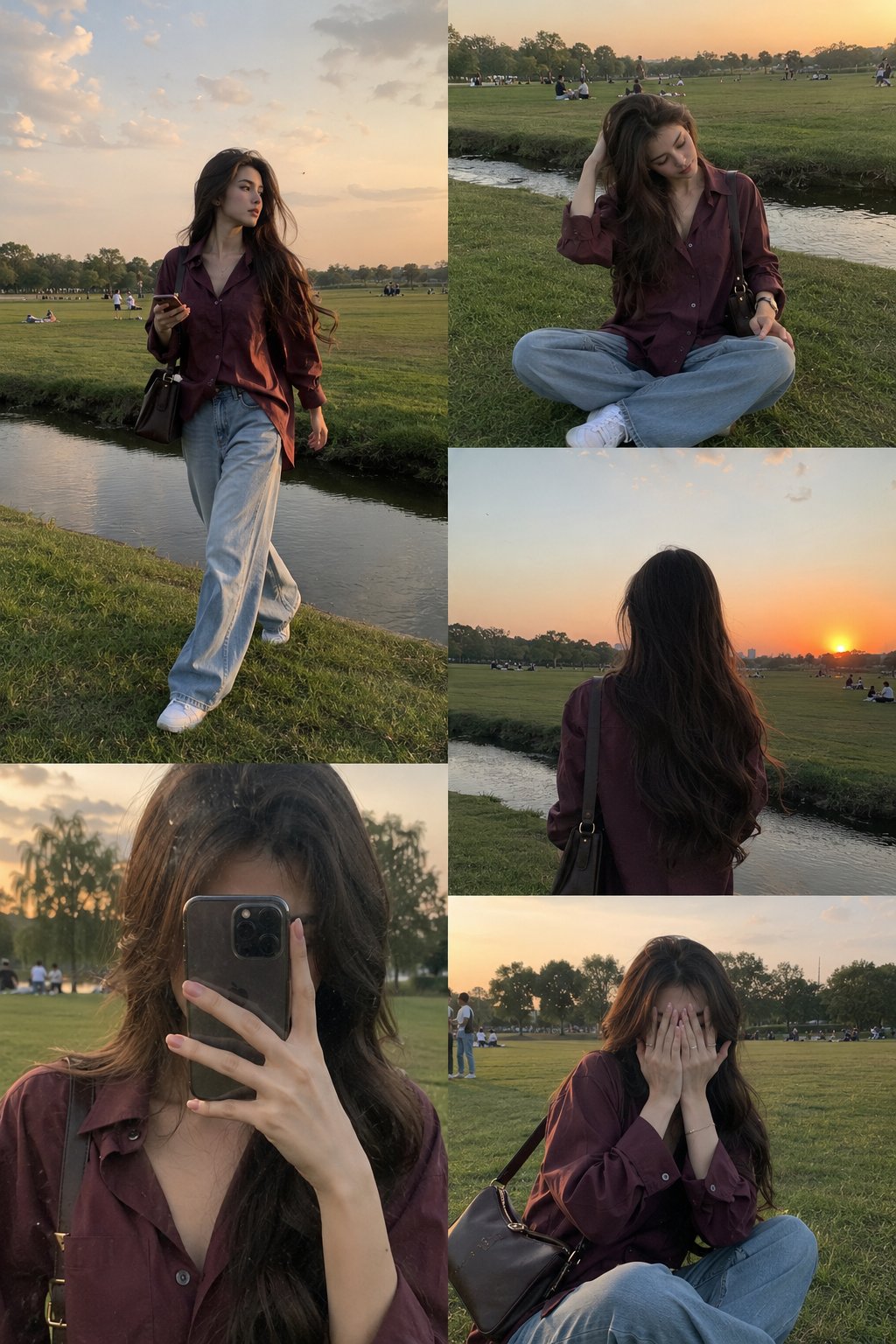 Park Sunset Collage Six Photos Subject Walks Stream