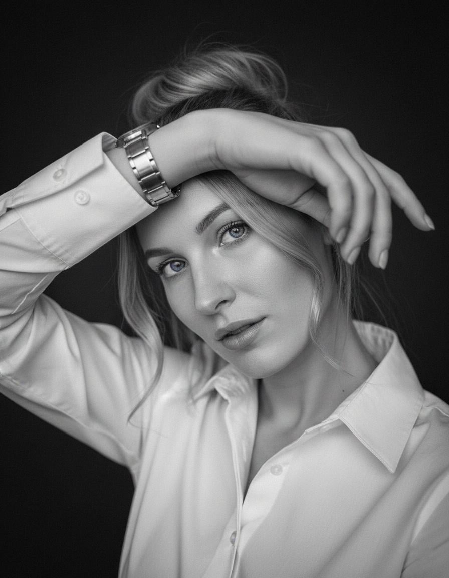 Black And White Cinematic Portrait Woman Soft High Contrast Lighting