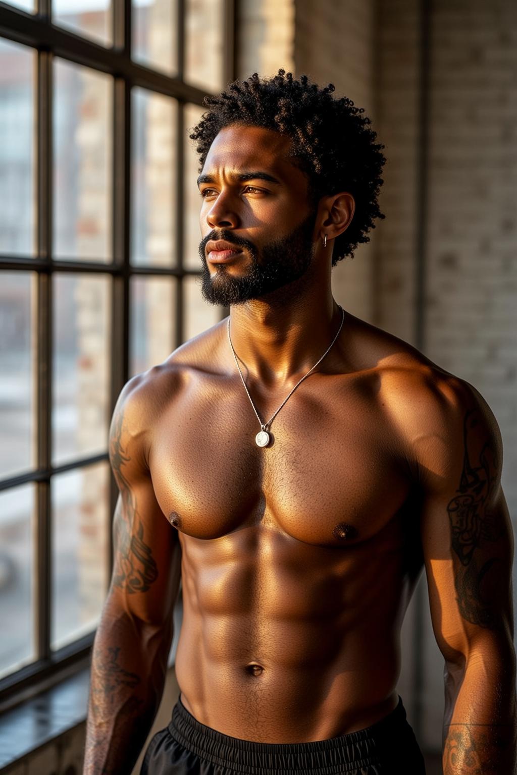 Muscular Short Curly Black Hair Dark Brown