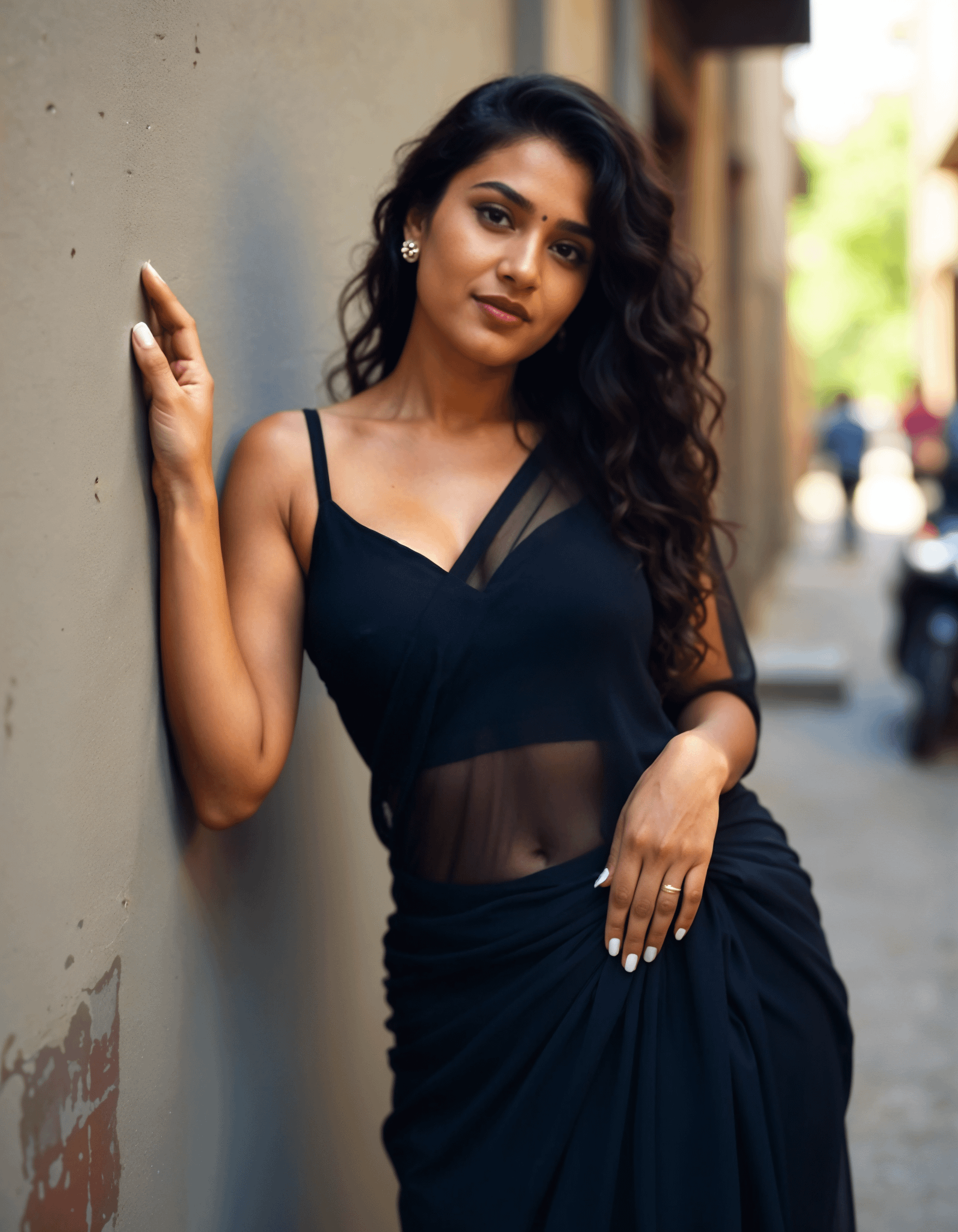 Urban Alleyway Modern Black Saree Soft Light
