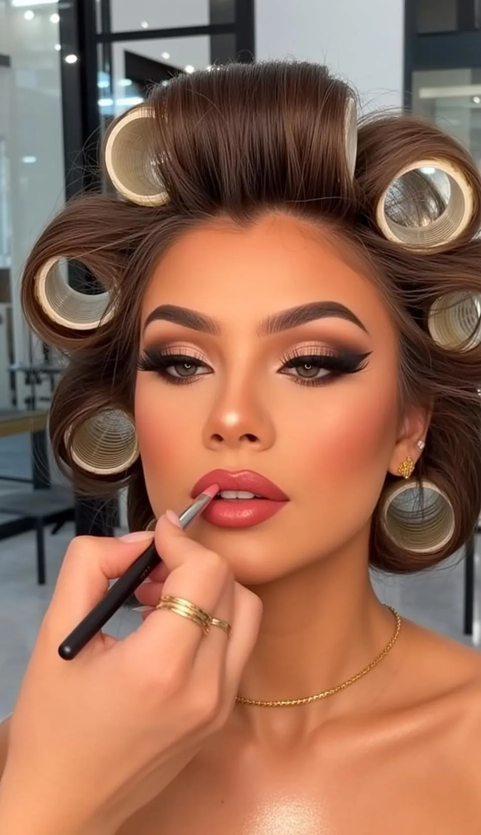 Makeup Necklace Rings And Lash Extensions In Fashion Portrait