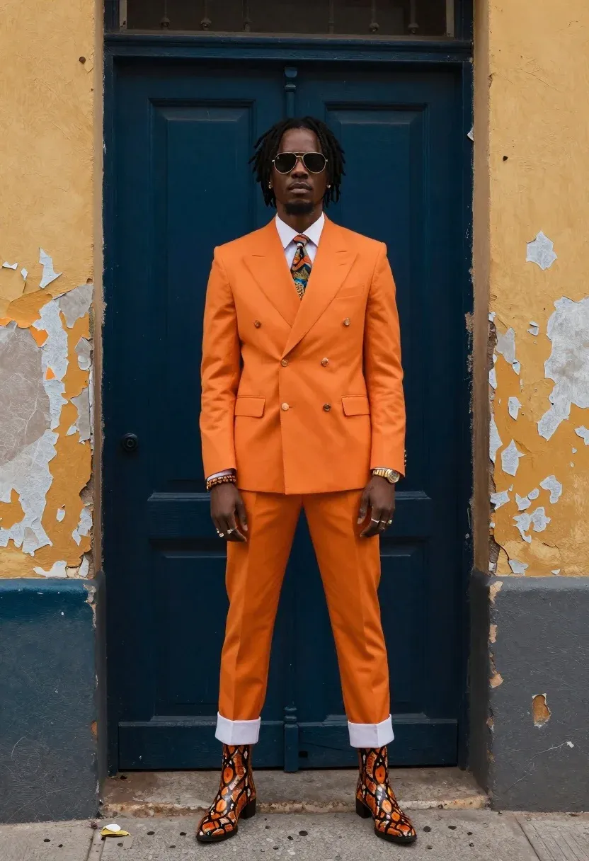 Photorealistic Street Portrait Stylish Man Standing Confidently The Doorway Weathered