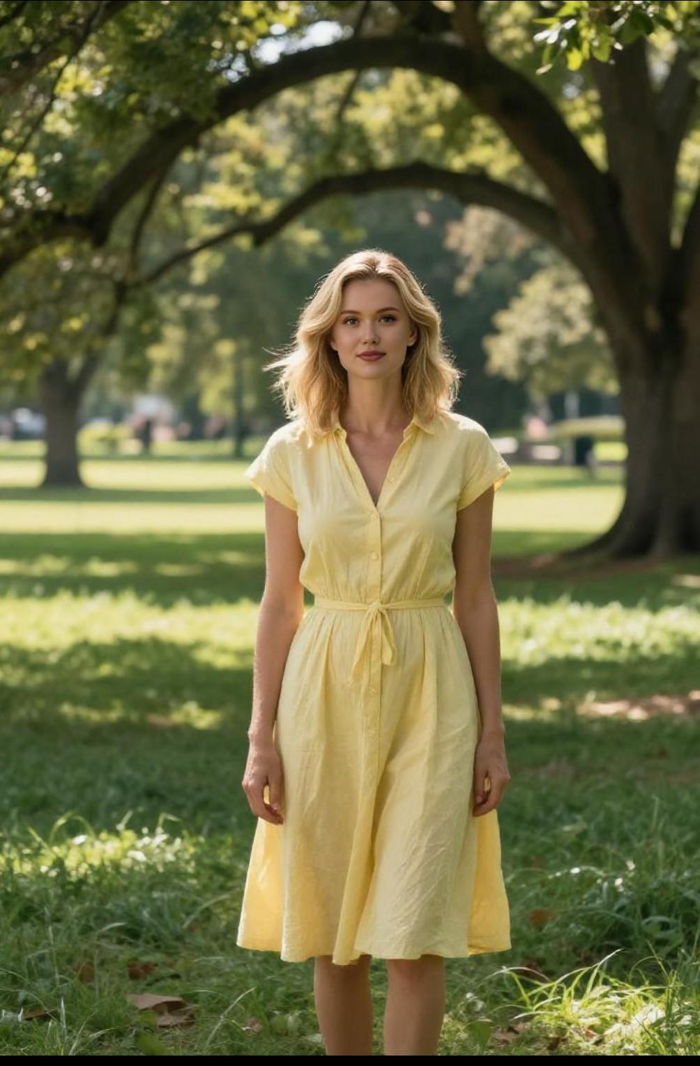 Sunlit Park Linen Midi Dress Golden Hour