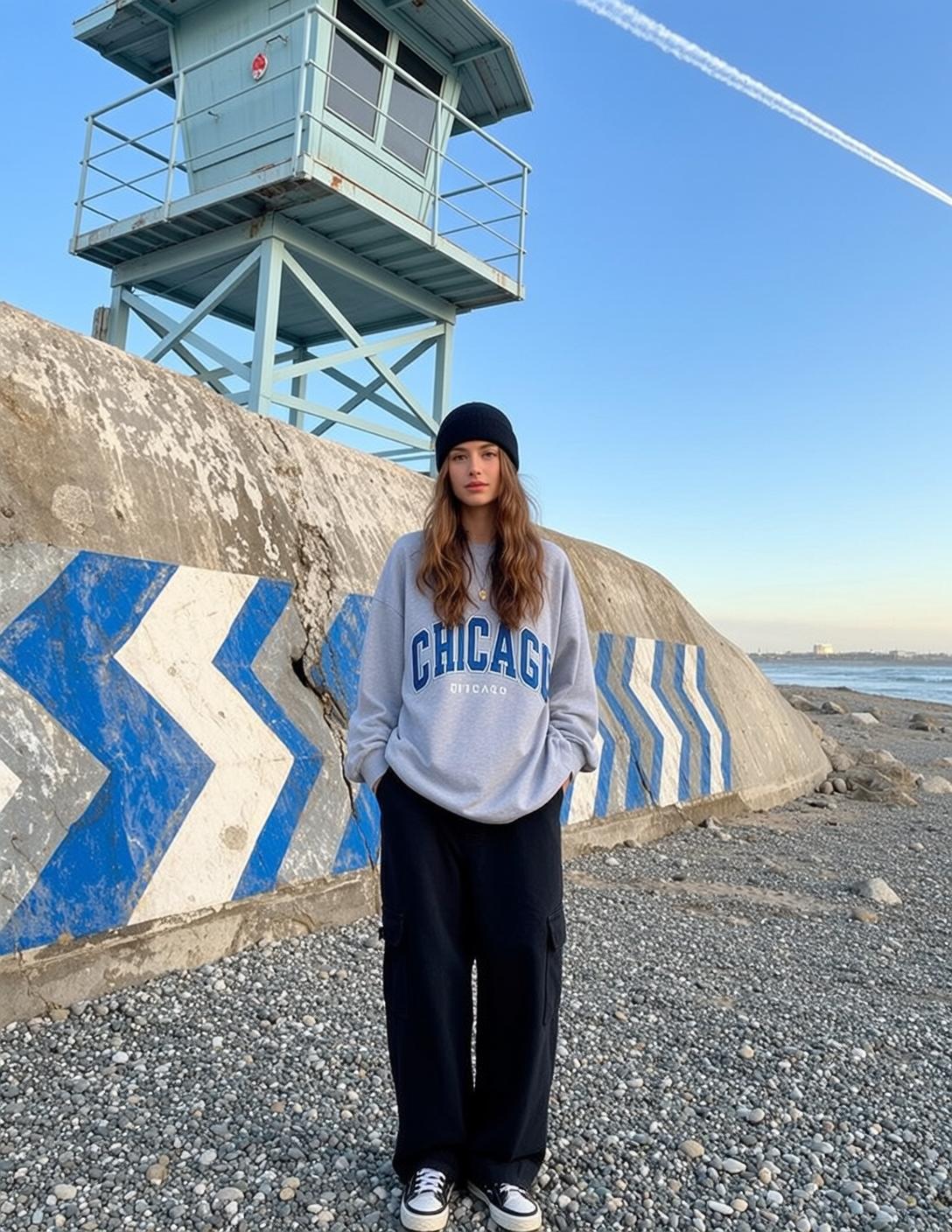 Chicago Sweatshirt Beach Girl Neutral Pose