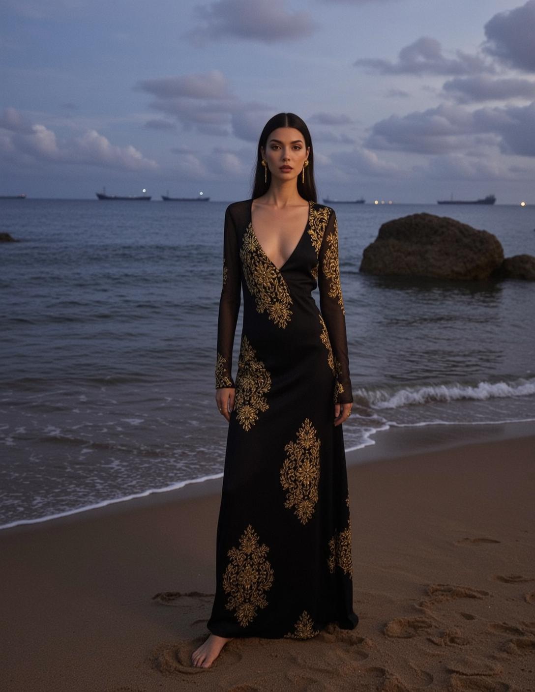 Black Dress Beach Portrait