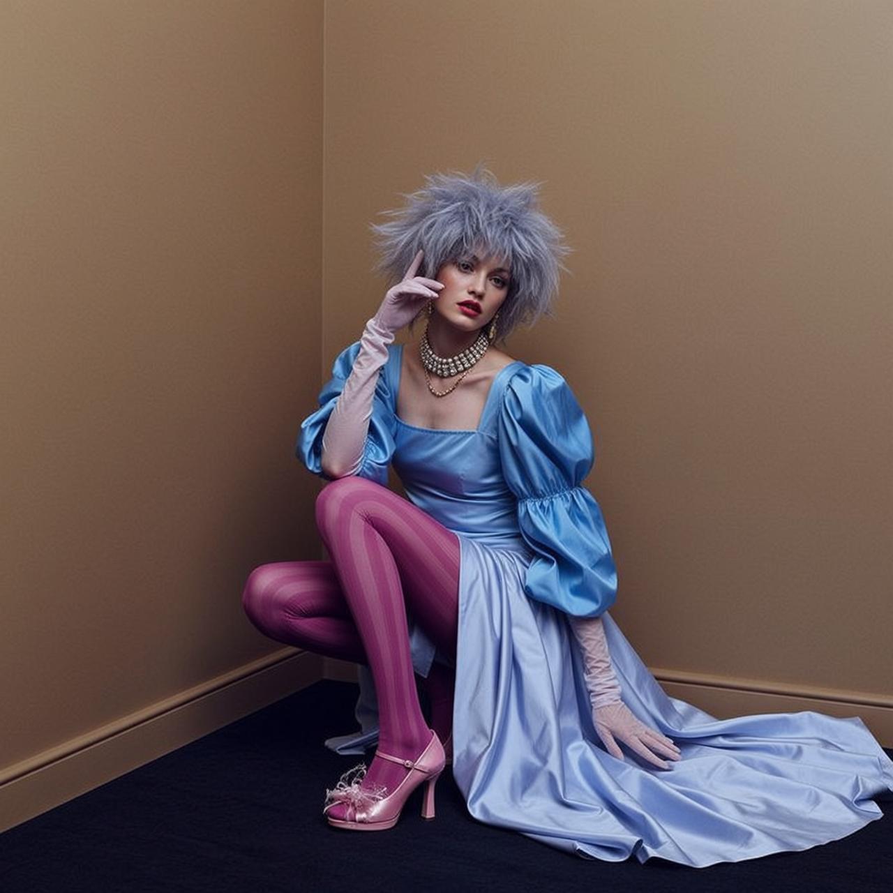 Blue Satin Dress Pink Tights