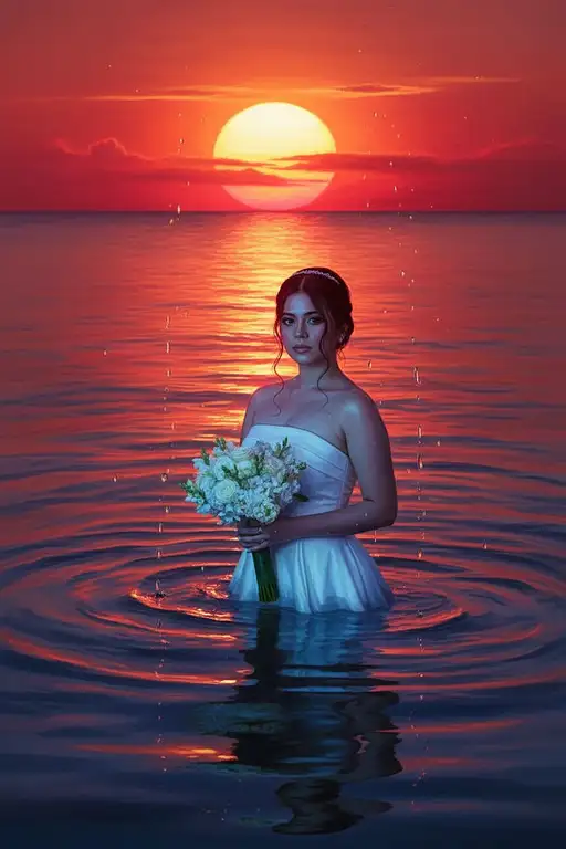 Girl The Ocean Sunset The Style Hyper-realistic Portraits Gongbi Crimson