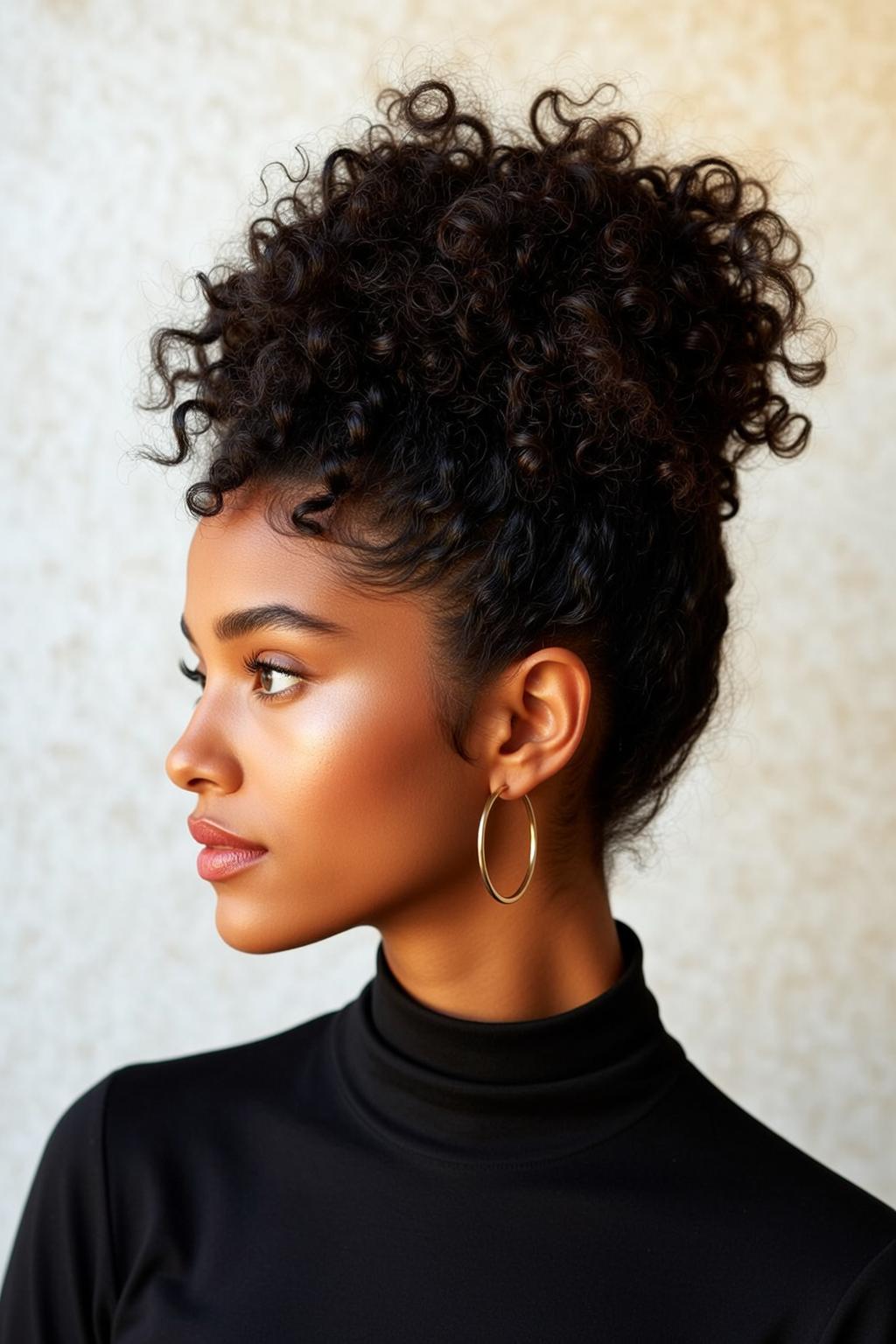 Hair Salon Young Dark Curly Updo Warm