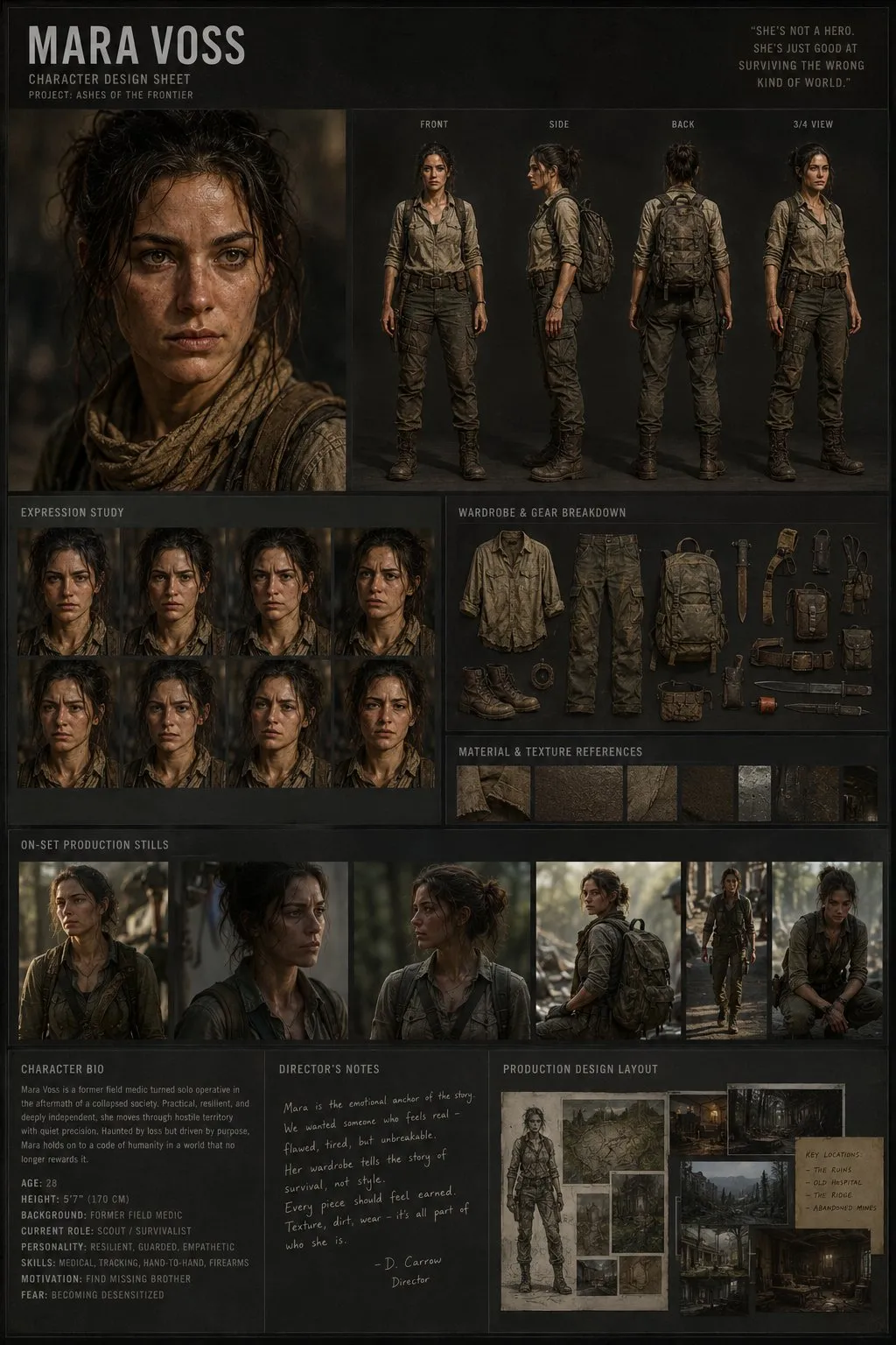 Mara Voss Post Apocalyptic Character Design Sheet Forest