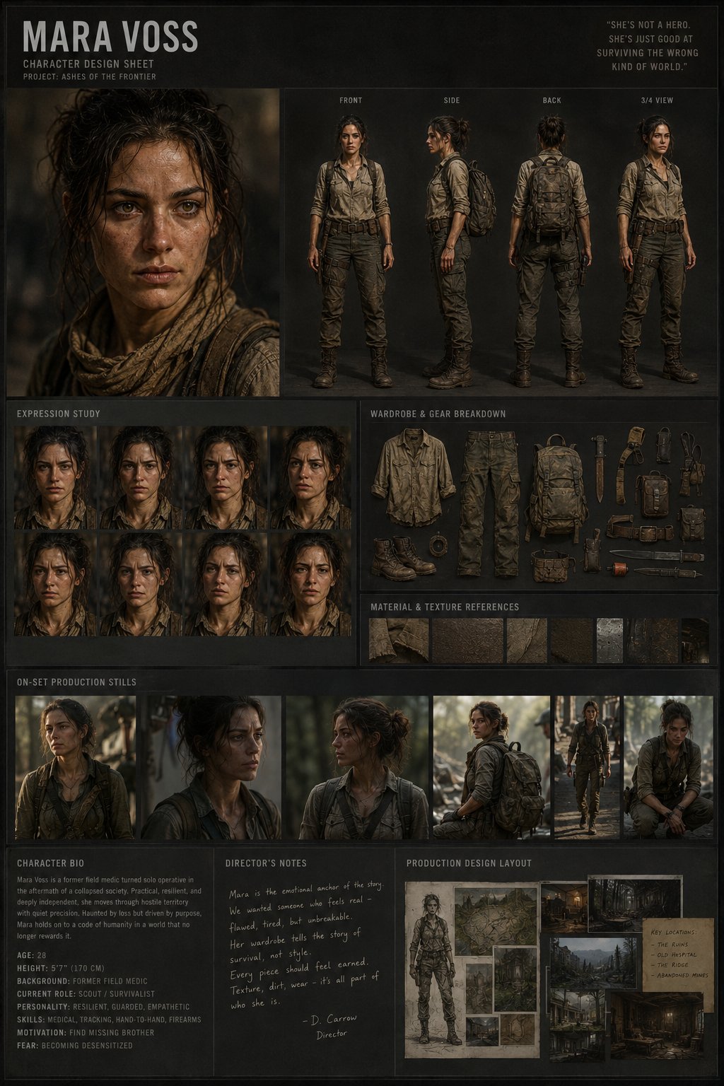 Mara Voss Post Apocalyptic Character Design Sheet Forest