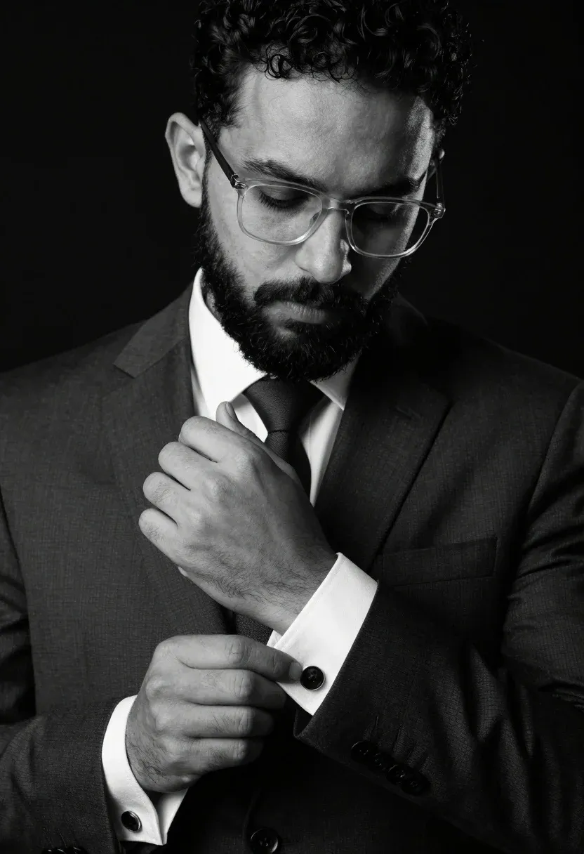 Black And White Portrait Man Adjusting His Cufflinks Subject Man
