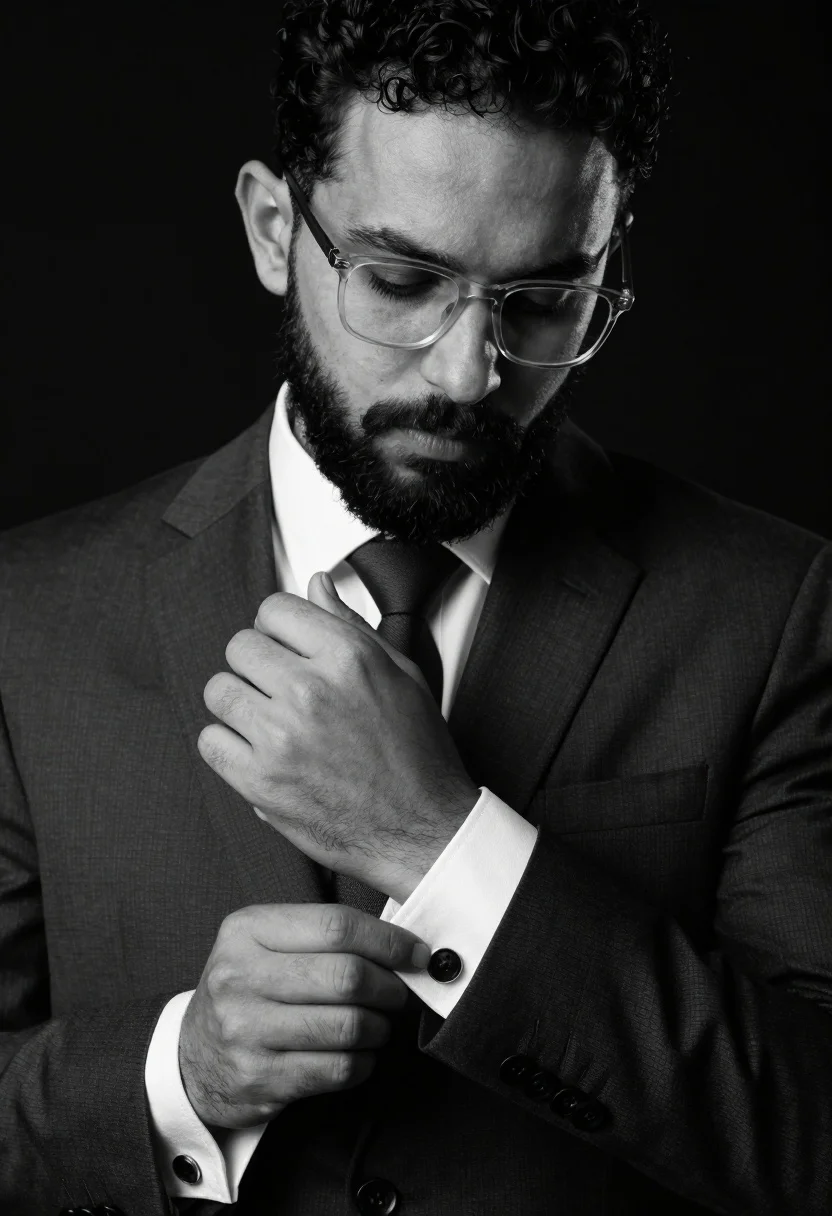 Black And White Portrait Man Adjusting His Cufflinks Subject Man